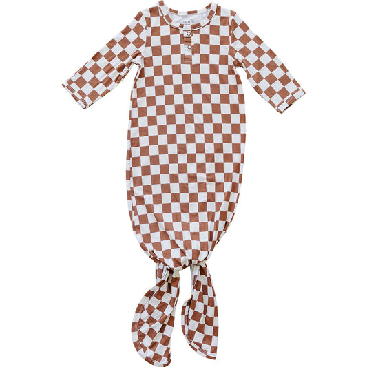 Mebie Baby Bamboo Knot Gown - Rust Checkered - Atara & Co