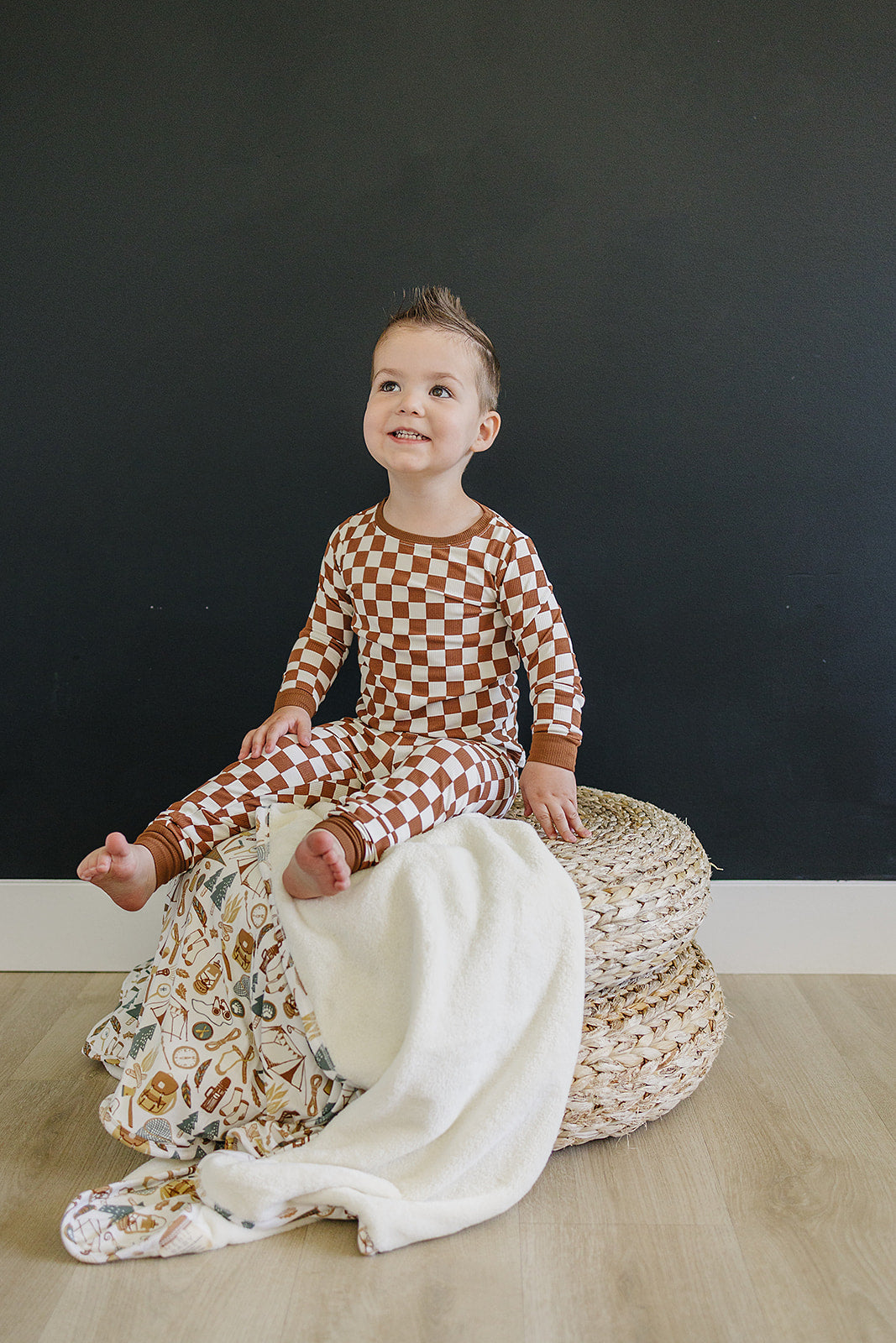 Mebie Baby Bamboo Cozy Set - Rust Checkered - Atara & Co