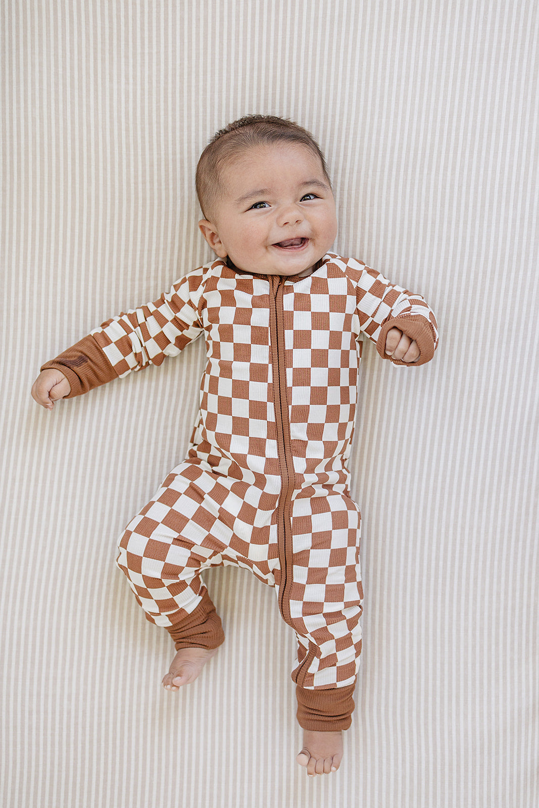 Mebie Baby Ribbed Romper - Rust Checkered - Atara & Co