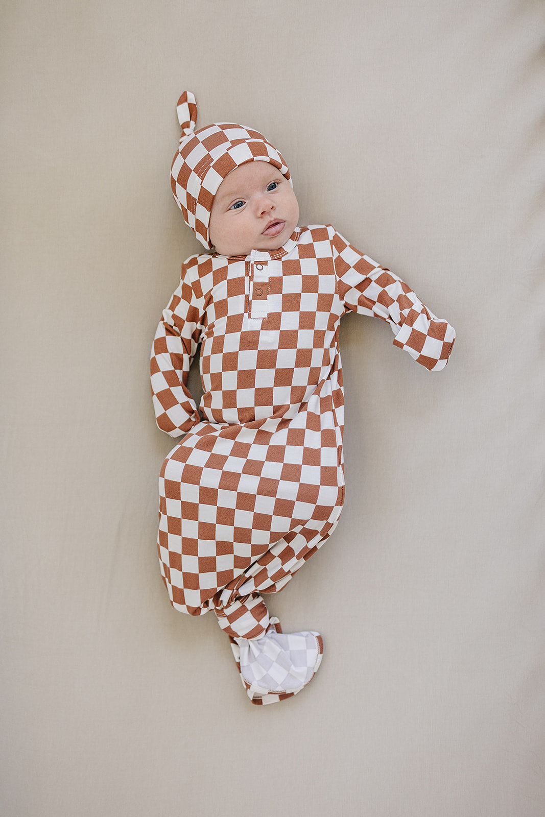 Mebie Baby Bamboo Knot Gown - Rust Checkered - Atara & Co