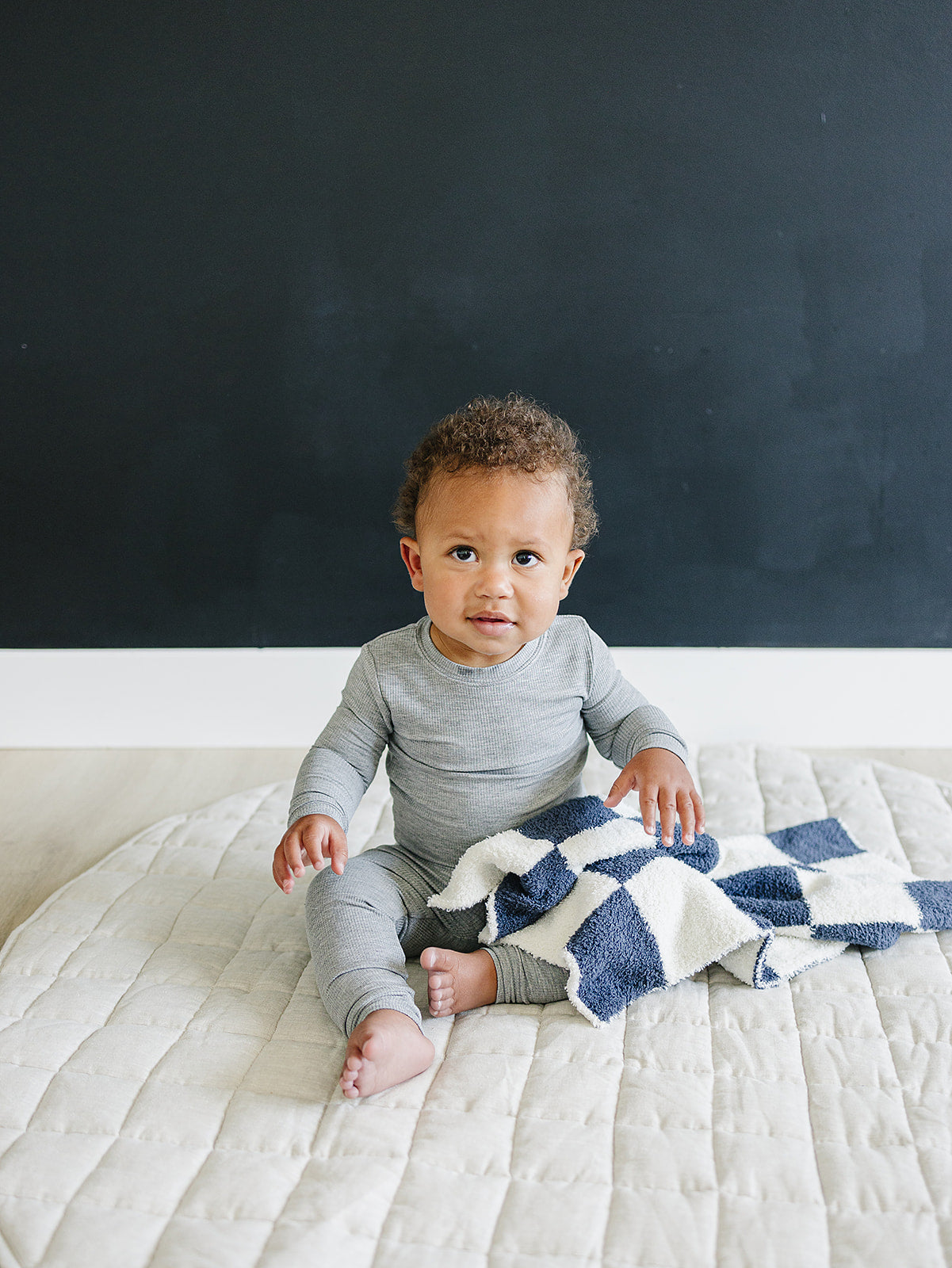 Mebie Baby Plush Blanket - Navy Checkered - Atara & Co