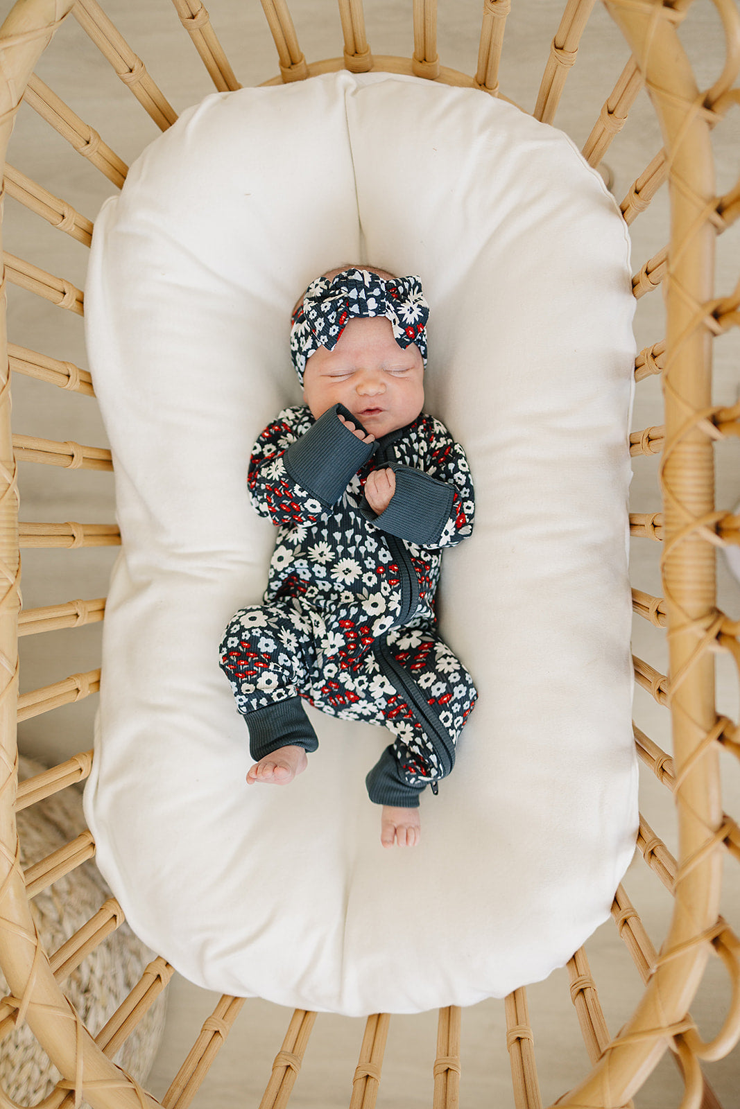 Mebie Baby Americana Floral Ribbed Romper