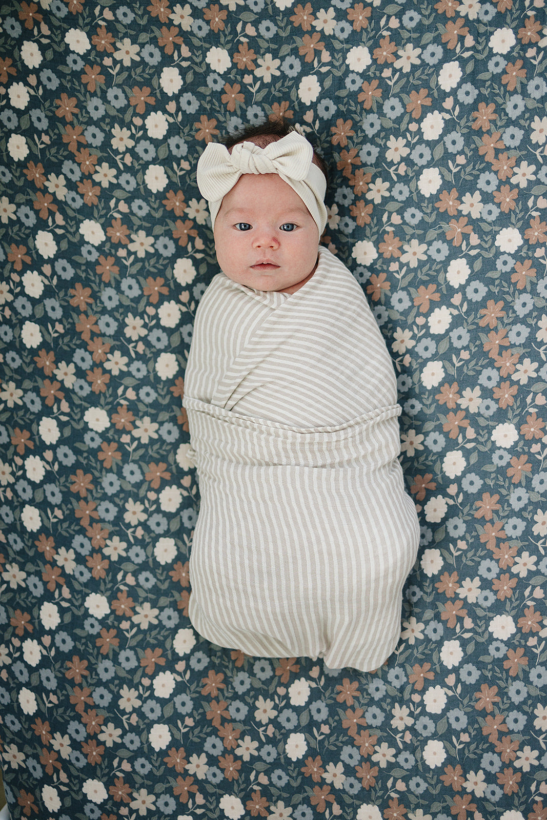 Mebie Baby Muslin Swaddle - Taupe Stripe - Atara & Co