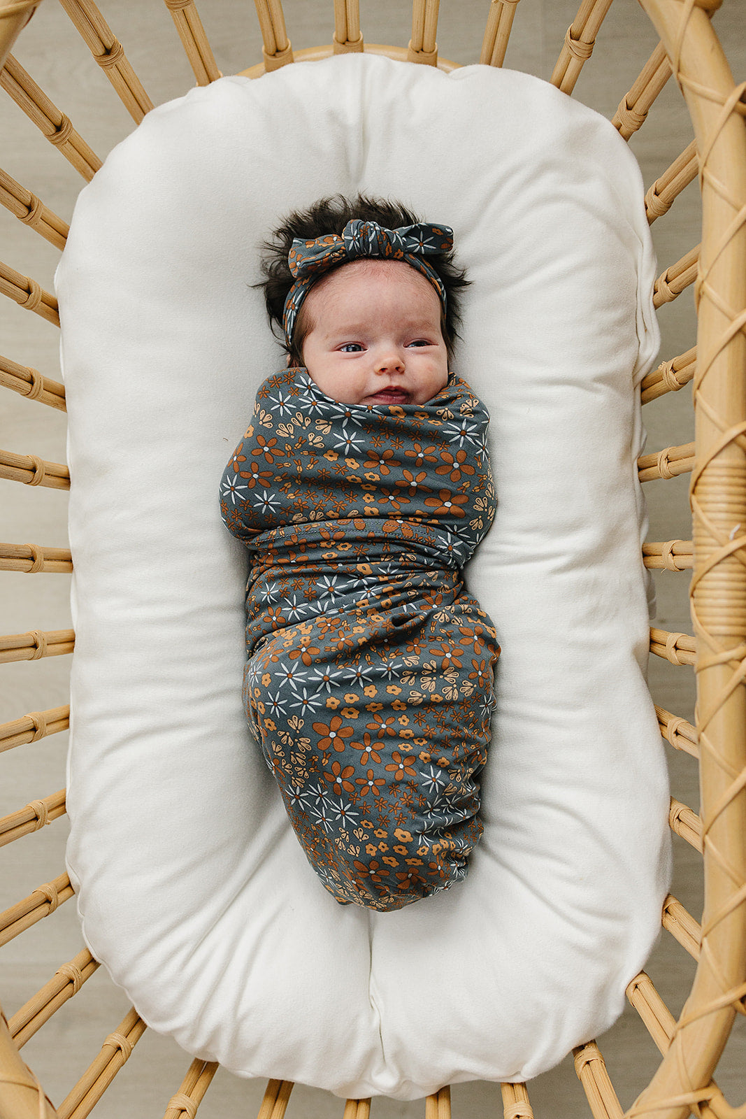 Mebie Baby Bamboo Stretch Swaddle - Navy Floral - Atara & Co