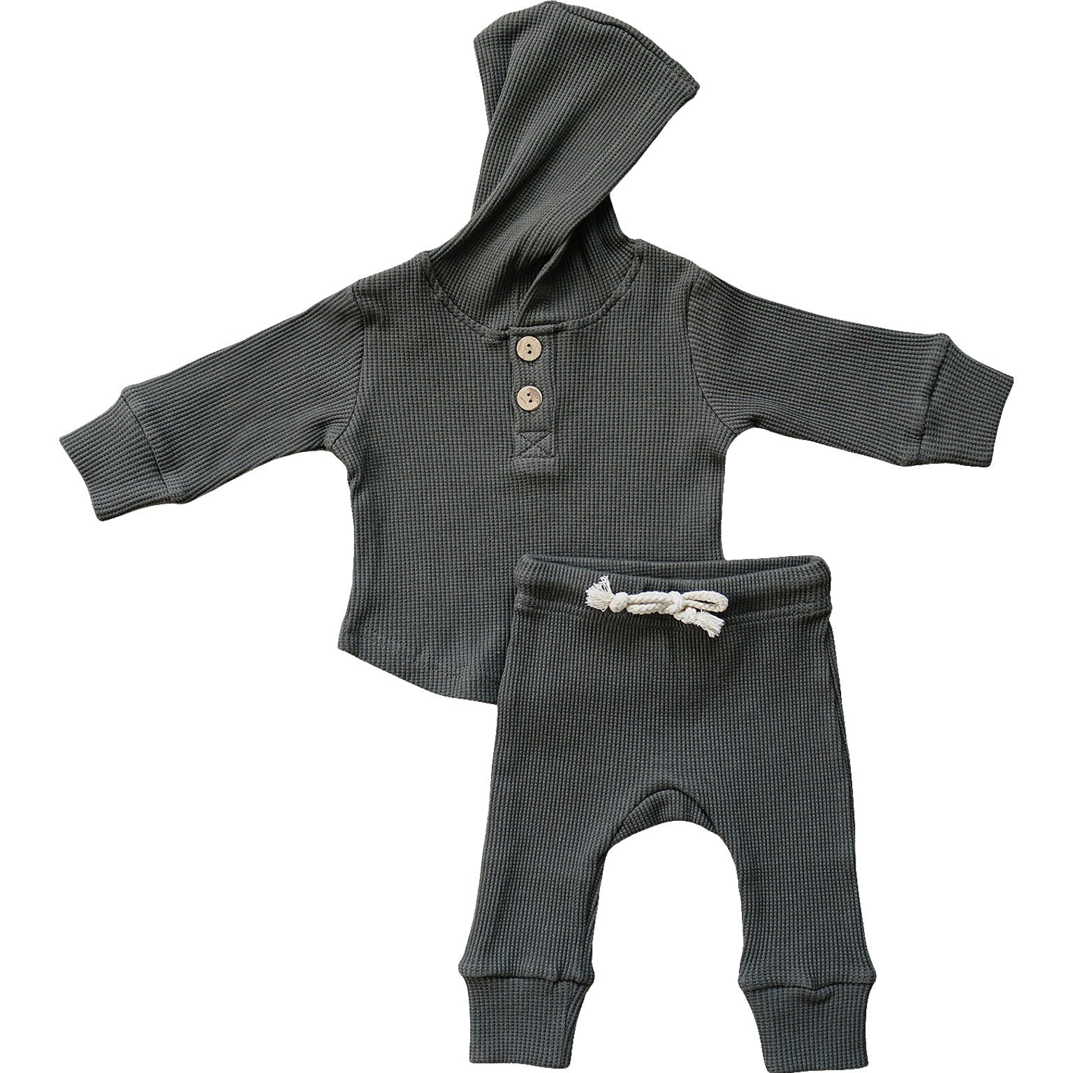 Mebie Baby Hooded Waffle Set - Charcoal - Atara & Co