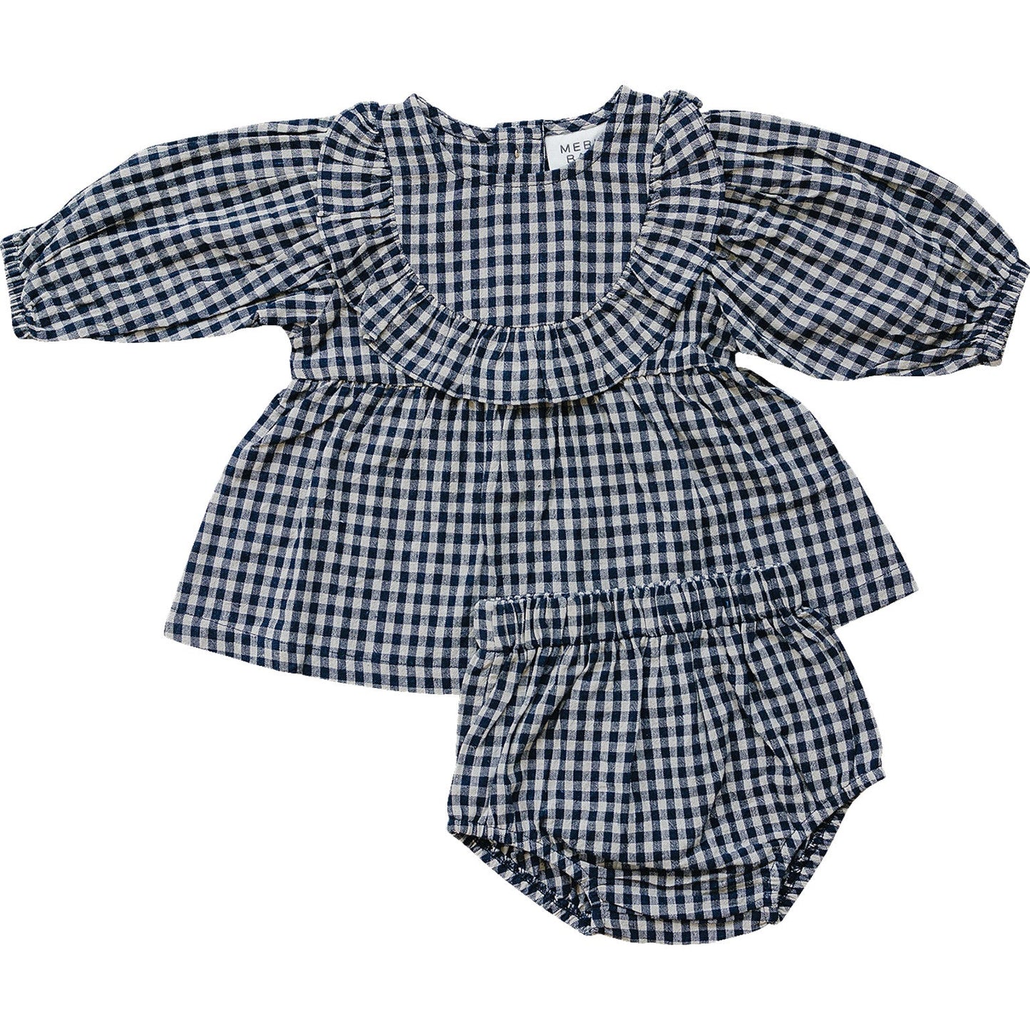 Mebie Baby Gingham Long Sleeve Ruffle Linen Dress - Atara & Co