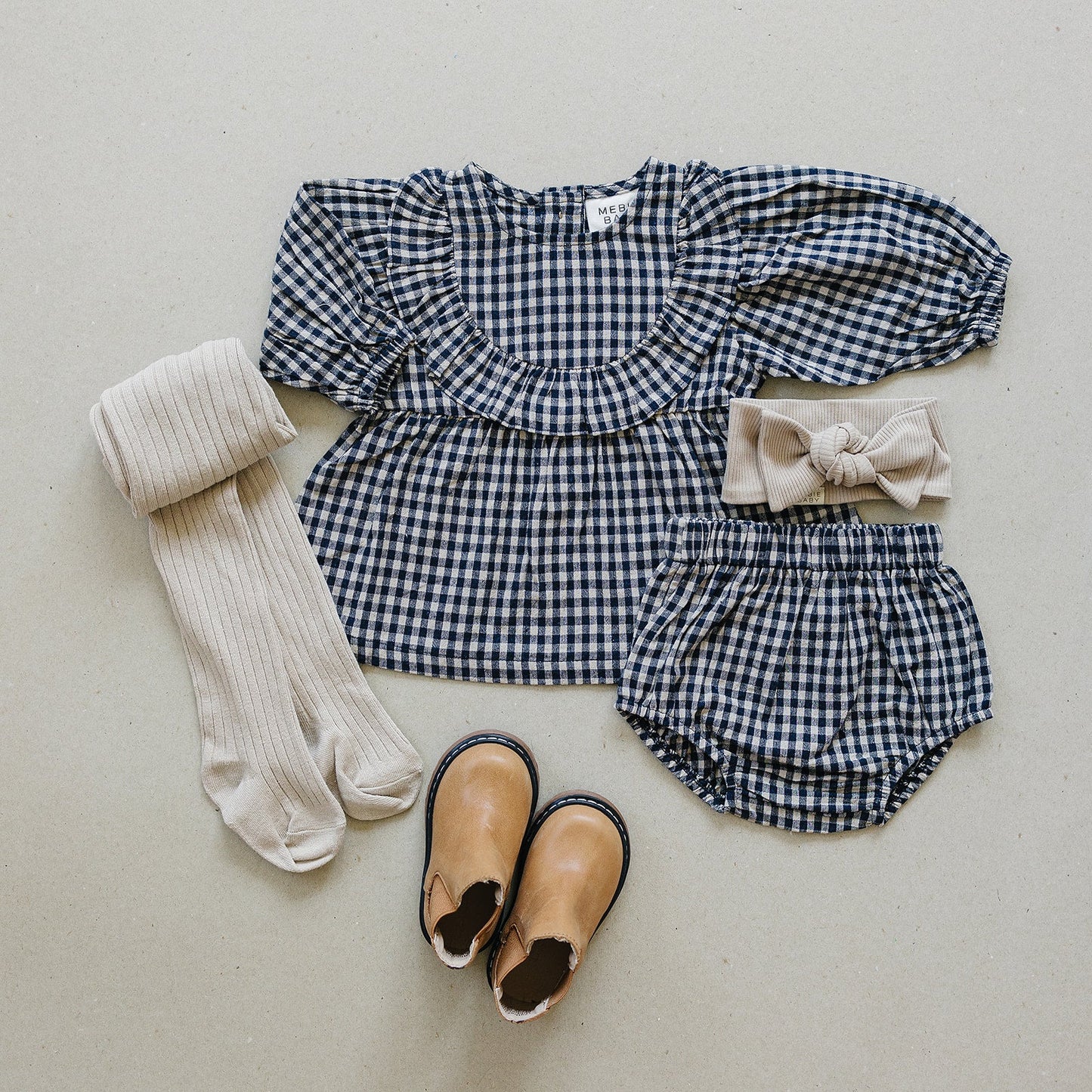 Mebie Baby Gingham Long Sleeve Ruffle Linen Dress - Atara & Co