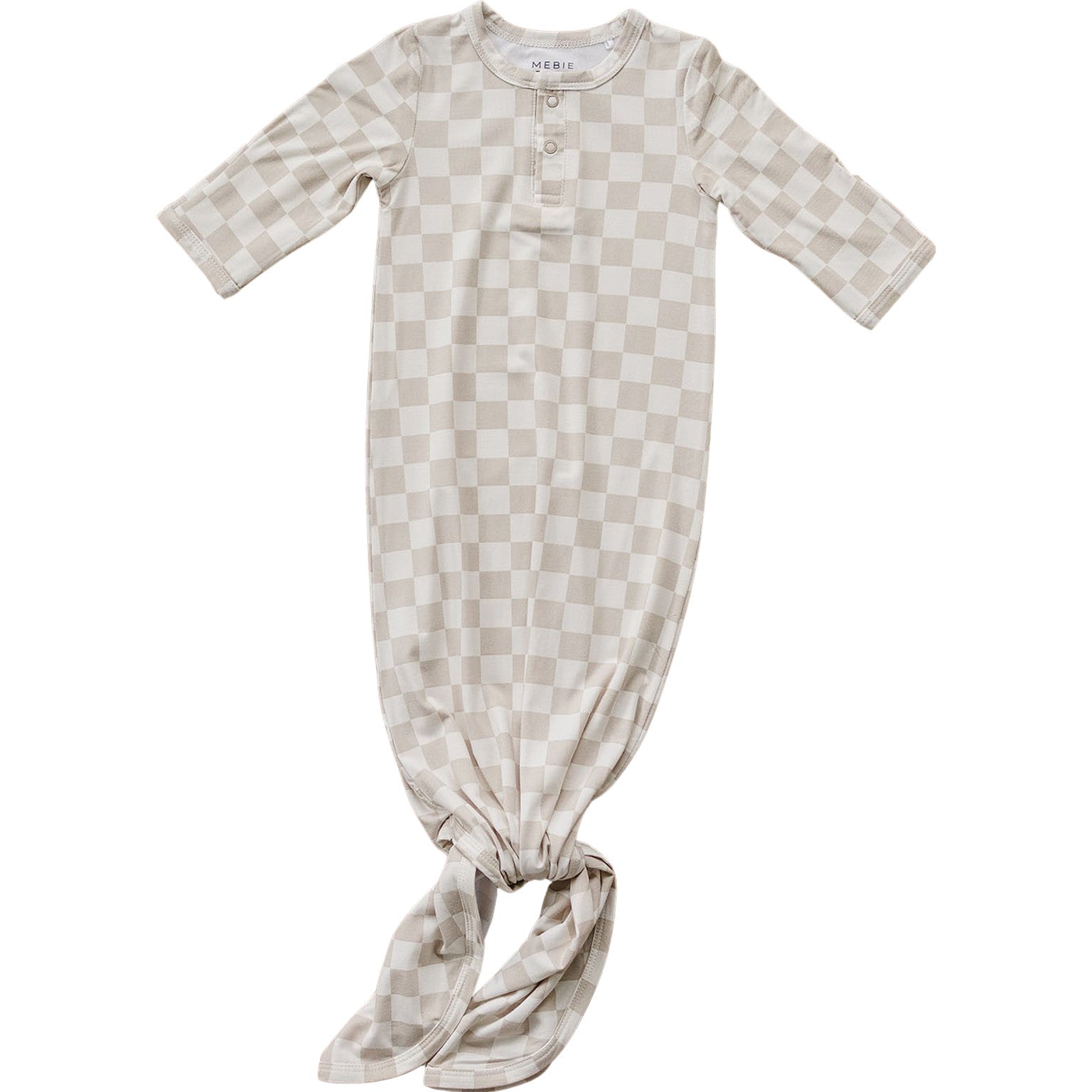 Mebie Baby Bamboo Knot Gown - Taupe Checkered - Atara & Co