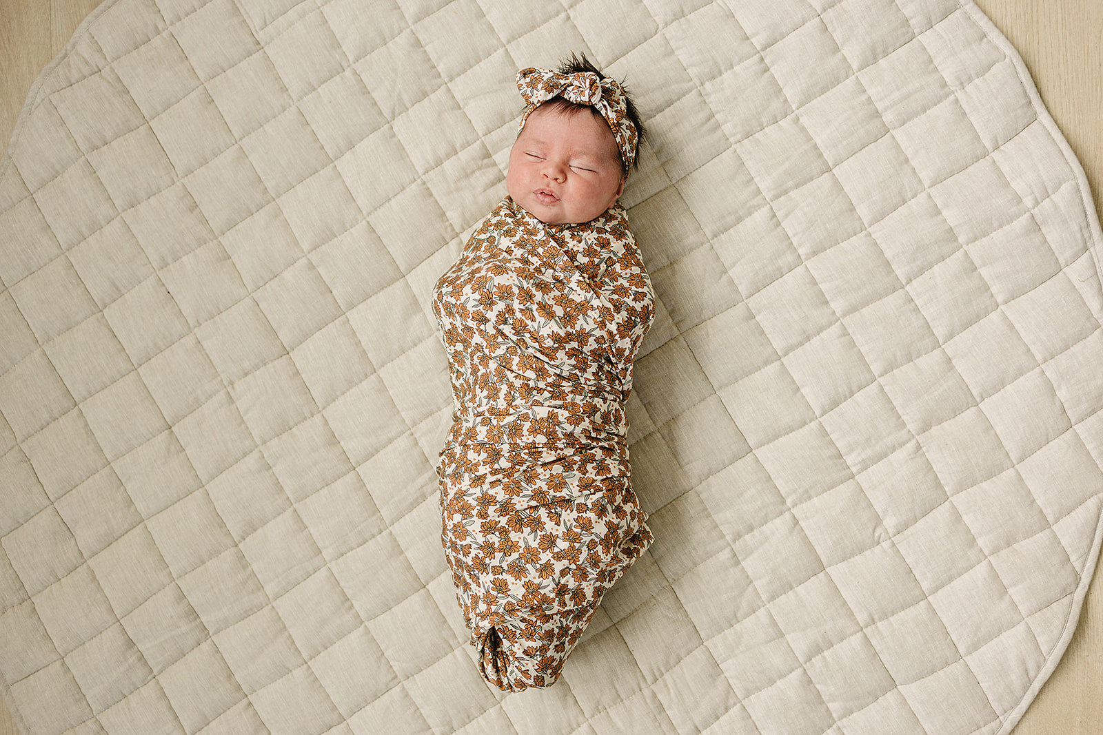 Mebie Baby Bamboo Stretch Swaddle - Cream Magnolia - Atara & Co