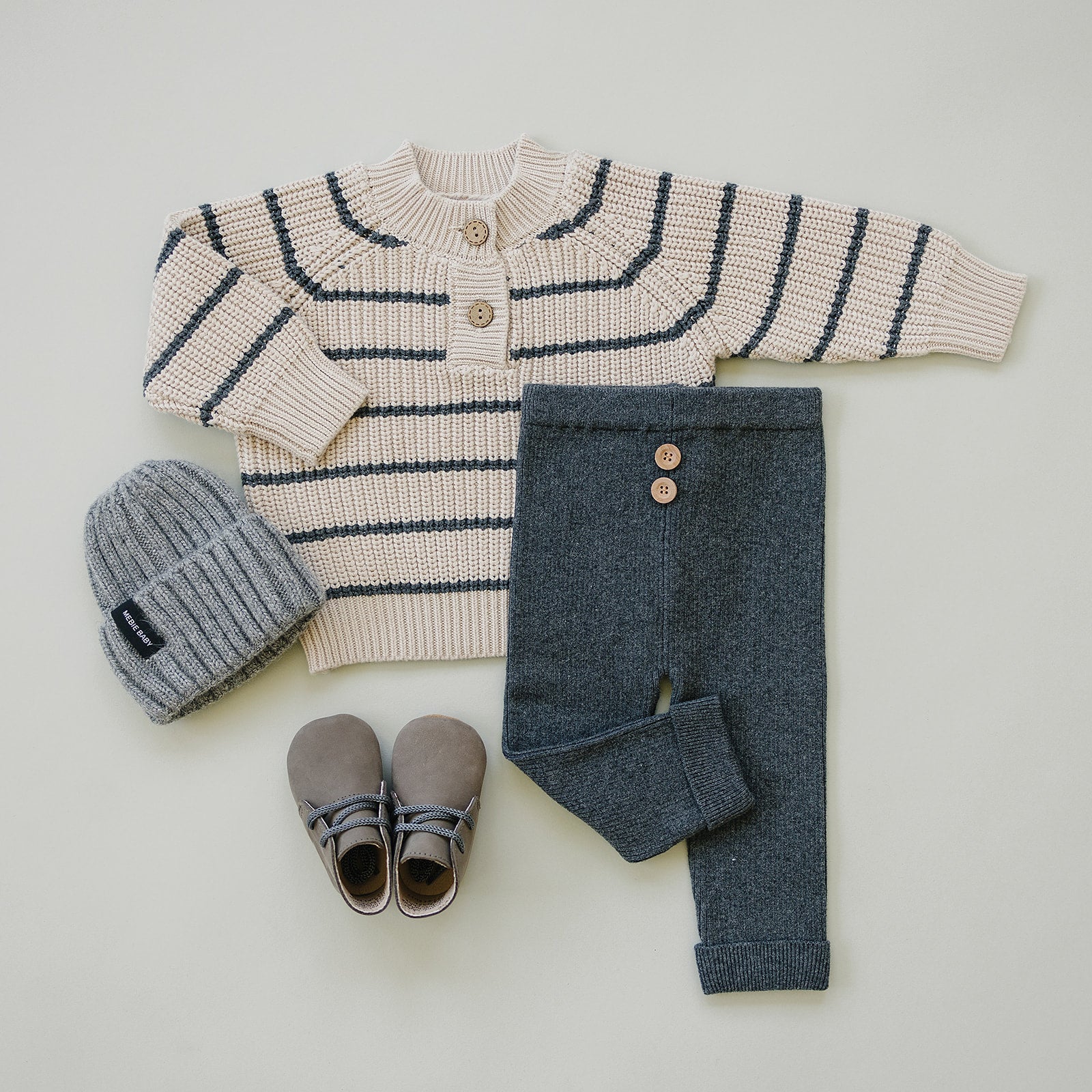 Mebie Baby Charcoal Stripe Button Knit Sweater - Atara & Co