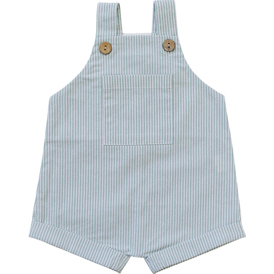 Mebie Baby Green Stripe Short Linen Overalls