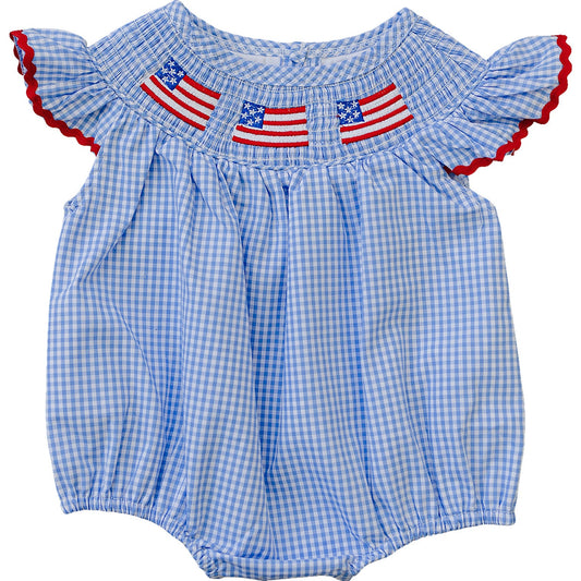 Mebie Baby Gingham Smocked Bubble Romper