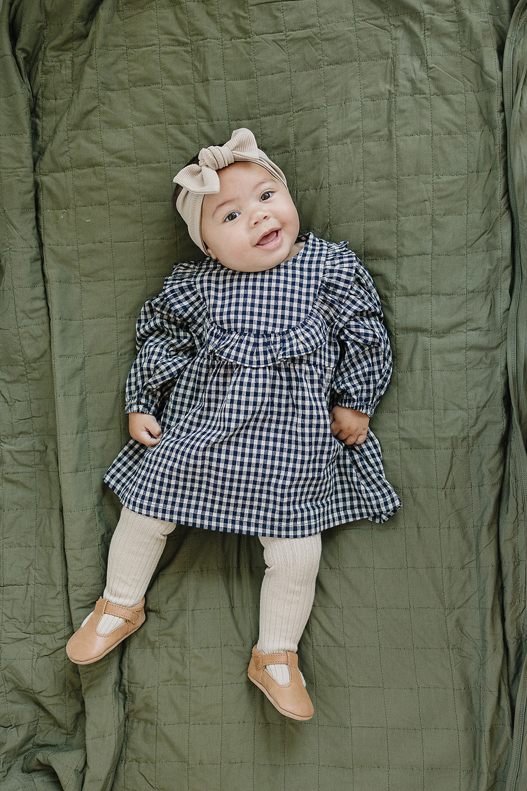 Mebie Baby Gingham Long Sleeve Ruffle Linen Dress - Atara & Co