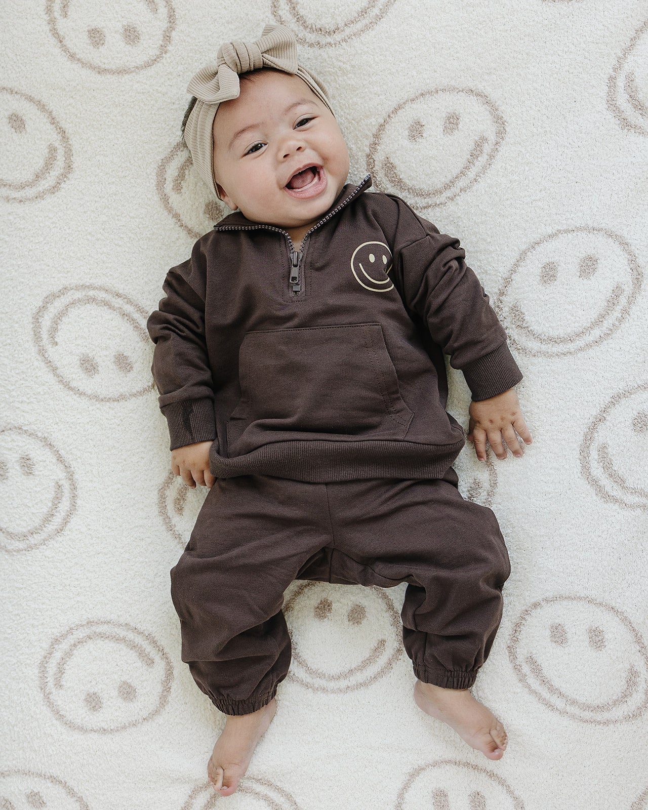 Mebie Baby Smiley Face Quarter Zip French Terry Set - Atara & Co