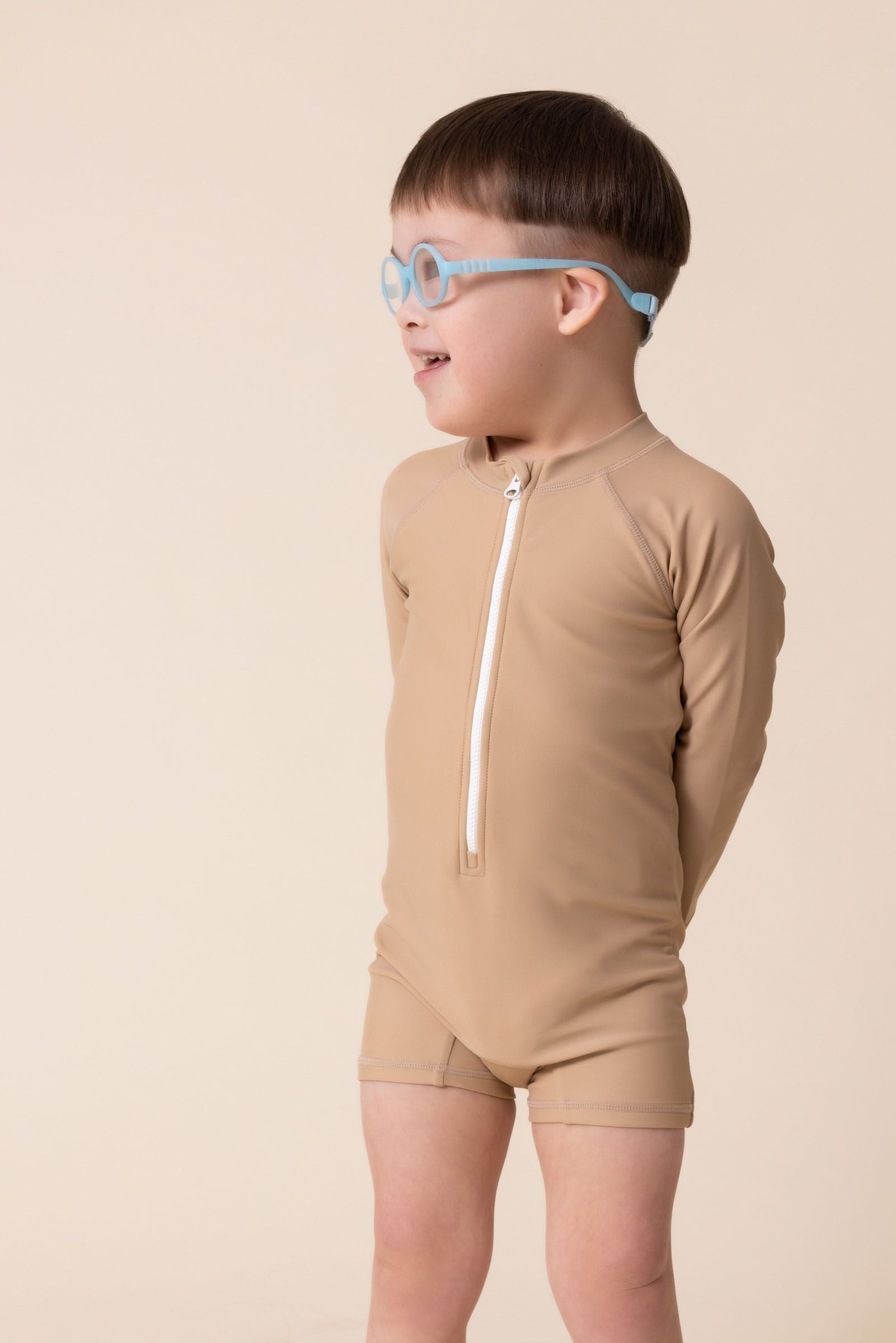 Roco Swim Zip Up Rash Guard - Brown - Atara & Co