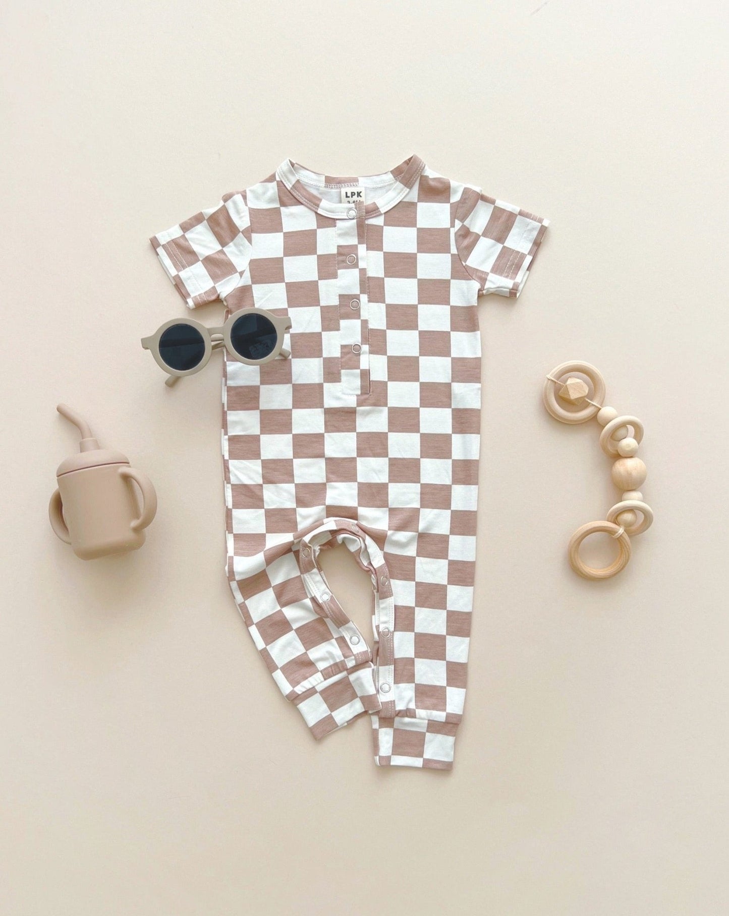 LPK Bamboo Checkered Jumpsuit - Latte - Atara & Co