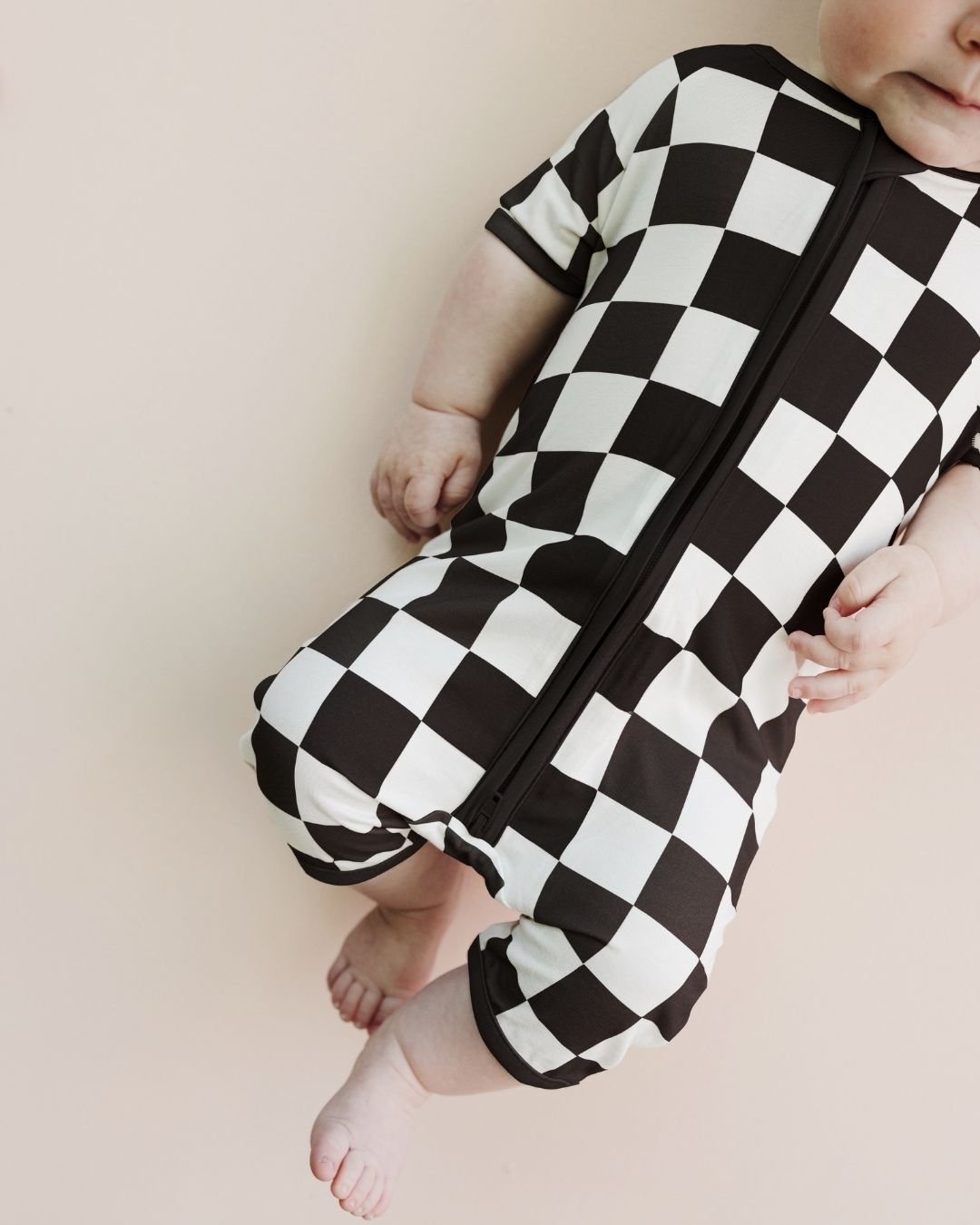 LPK Bamboo Shorty Romper - Black Checkered - Atara & Co