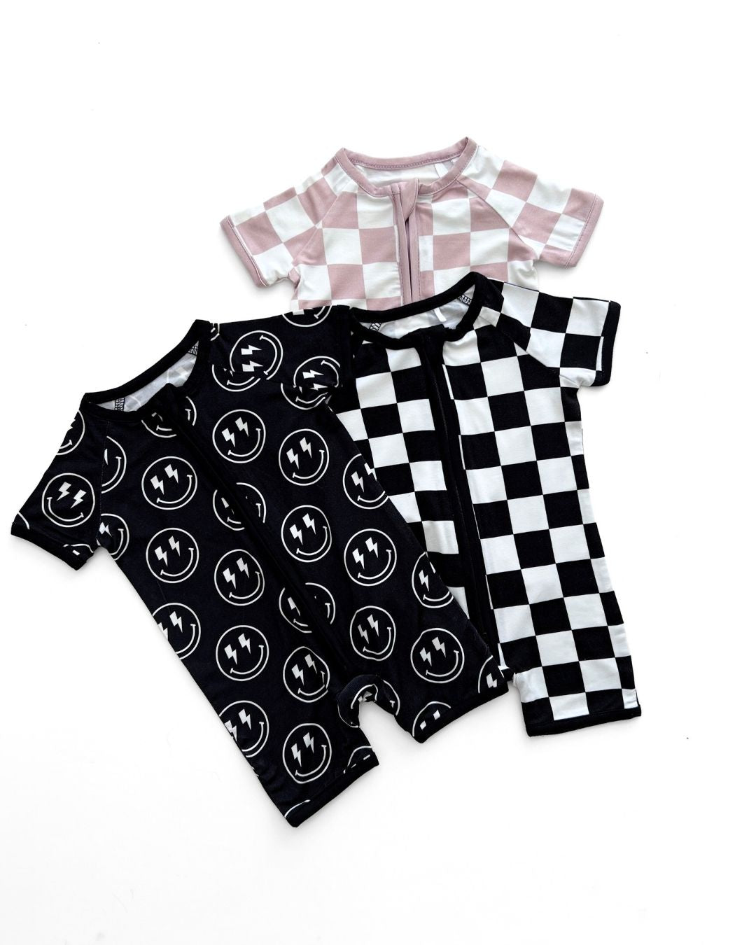 LPK Bamboo Shorty Romper - Black Checkered - Atara & Co