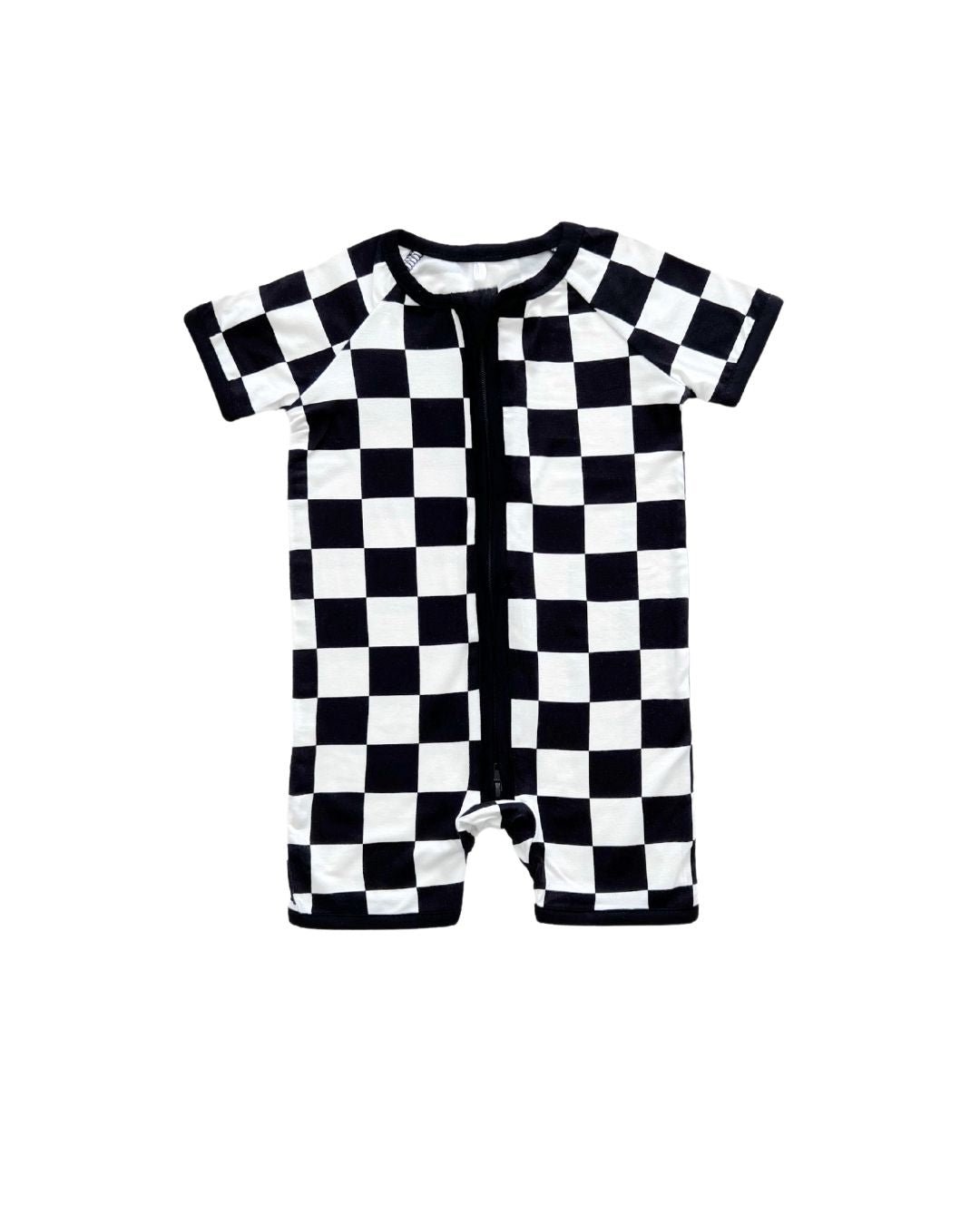 LPK Bamboo Shorty Romper - Black Checkered - Atara & Co