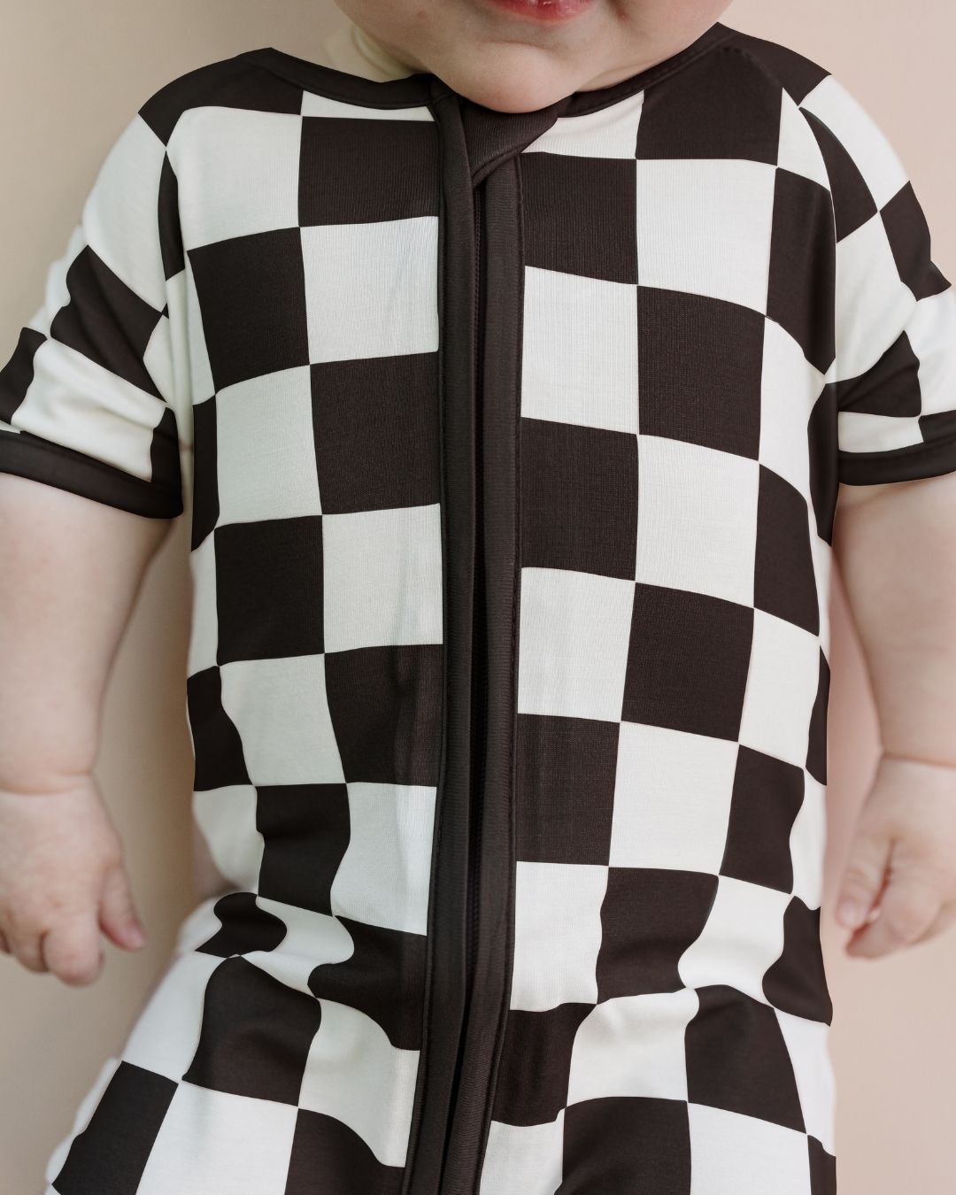 LPK Bamboo Shorty Romper - Black Checkered - Atara & Co