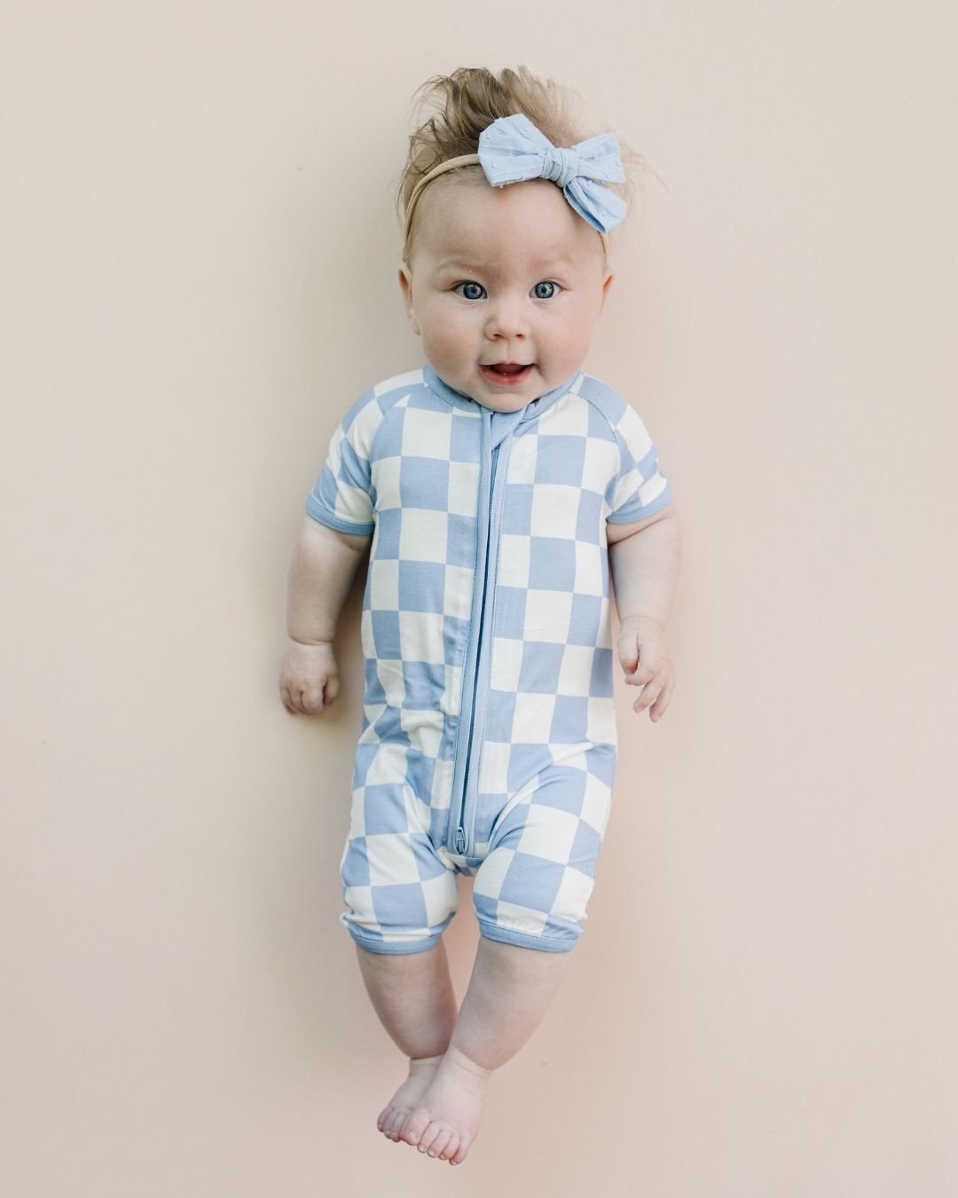 LPK Bamboo Shorty Romper - Blue Checkered - Atara & Co