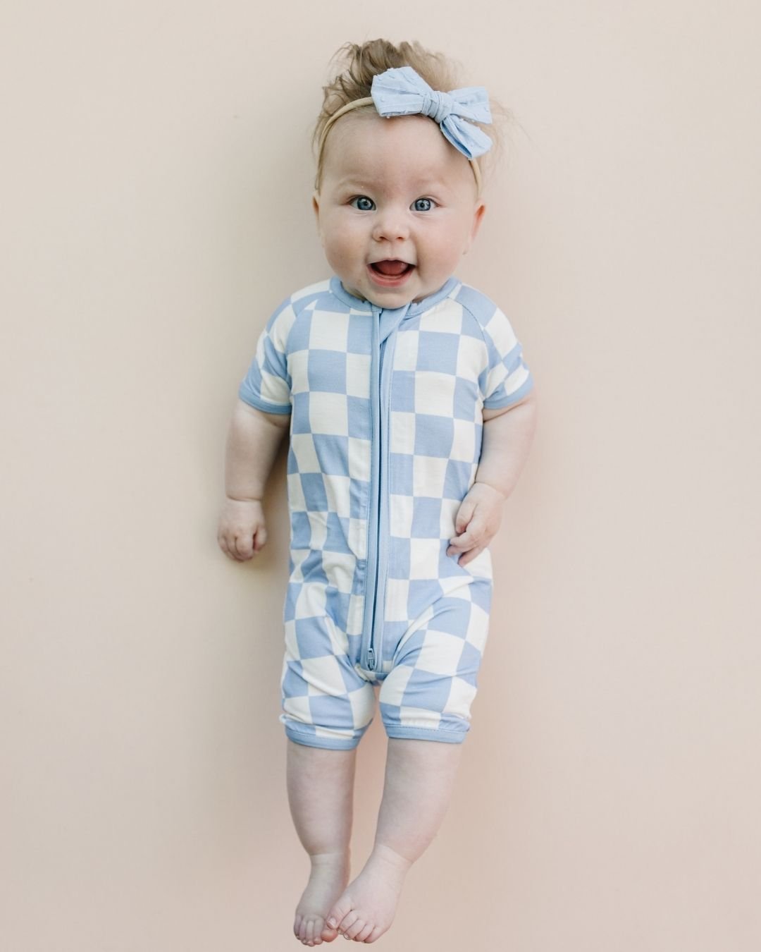 LPK Bamboo Shorty Romper - Blue Checkered - Atara & Co