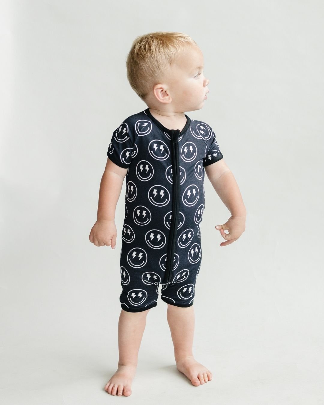 LPK Bamboo Shorty Romper - Electric Smiley - Atara & Co