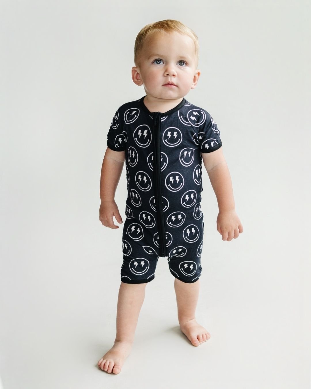 LPK Bamboo Shorty Romper - Electric Smiley - Atara & Co