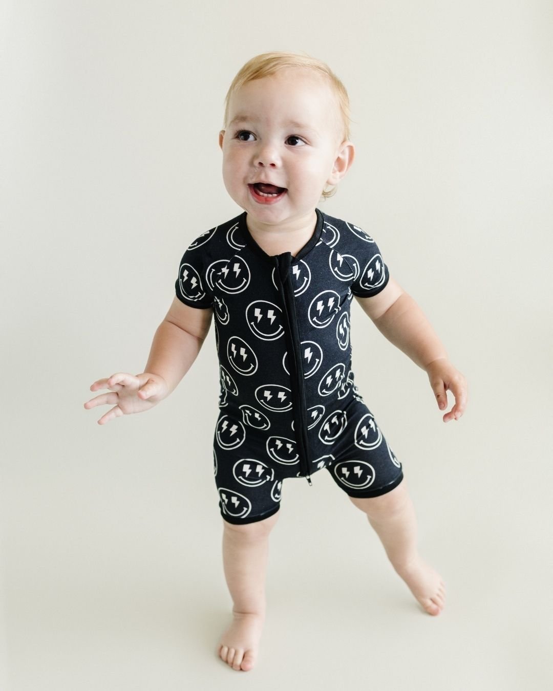 LPK Bamboo Shorty Romper - Electric Smiley - Atara & Co