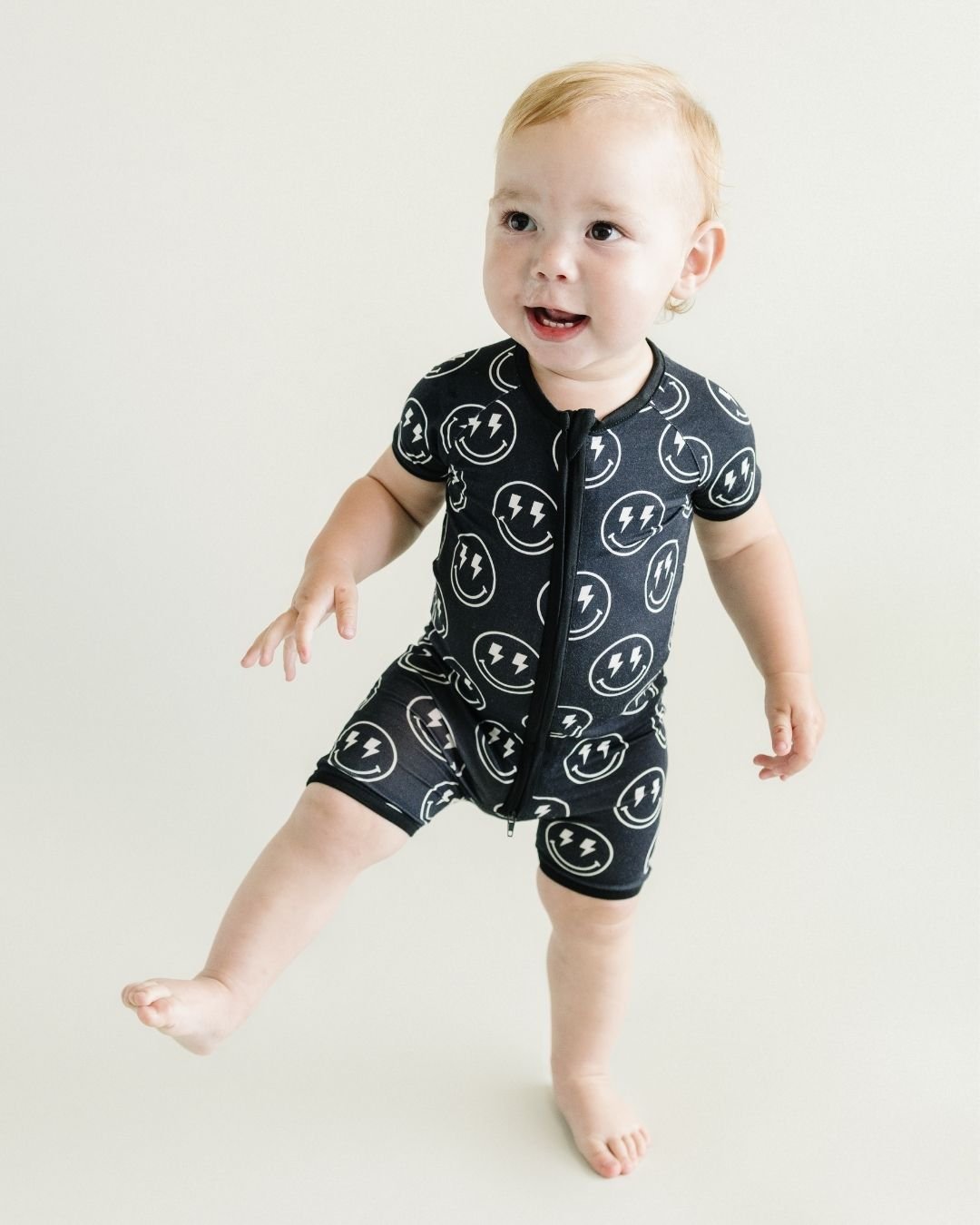 LPK Bamboo Shorty Romper - Electric Smiley - Atara & Co