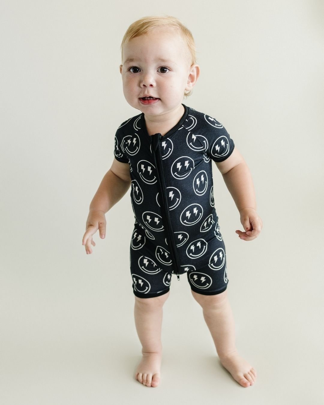 LPK Bamboo Shorty Romper - Electric Smiley - Atara & Co