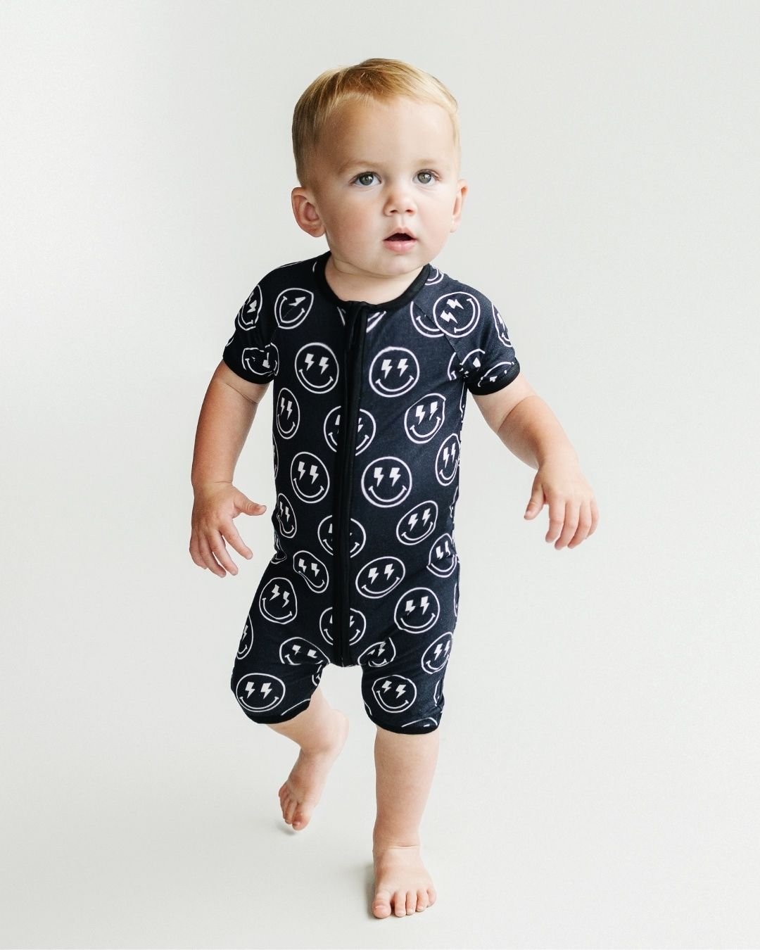 LPK Bamboo Shorty Romper - Electric Smiley - Atara & Co