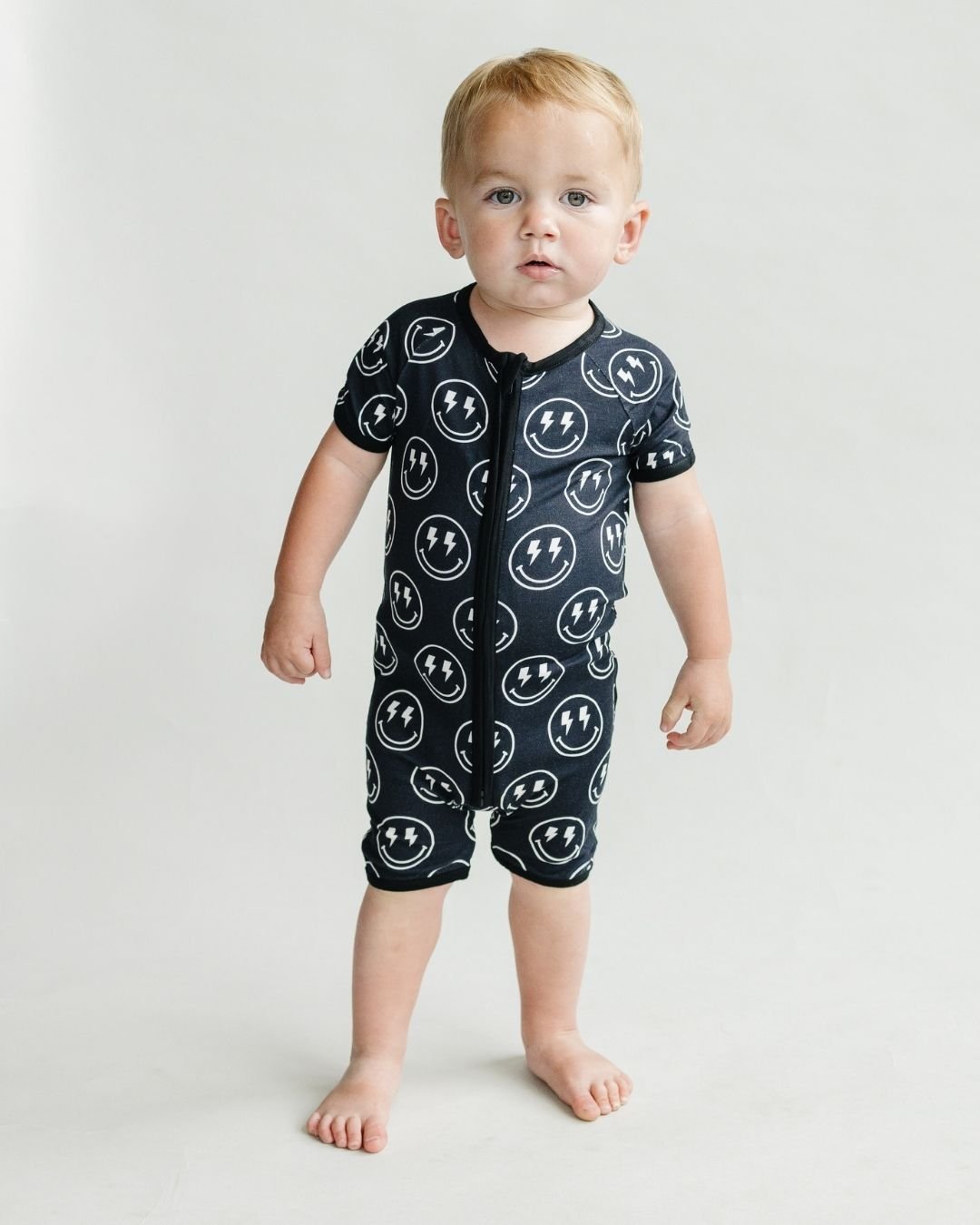 LPK Bamboo Shorty Romper - Electric Smiley - Atara & Co