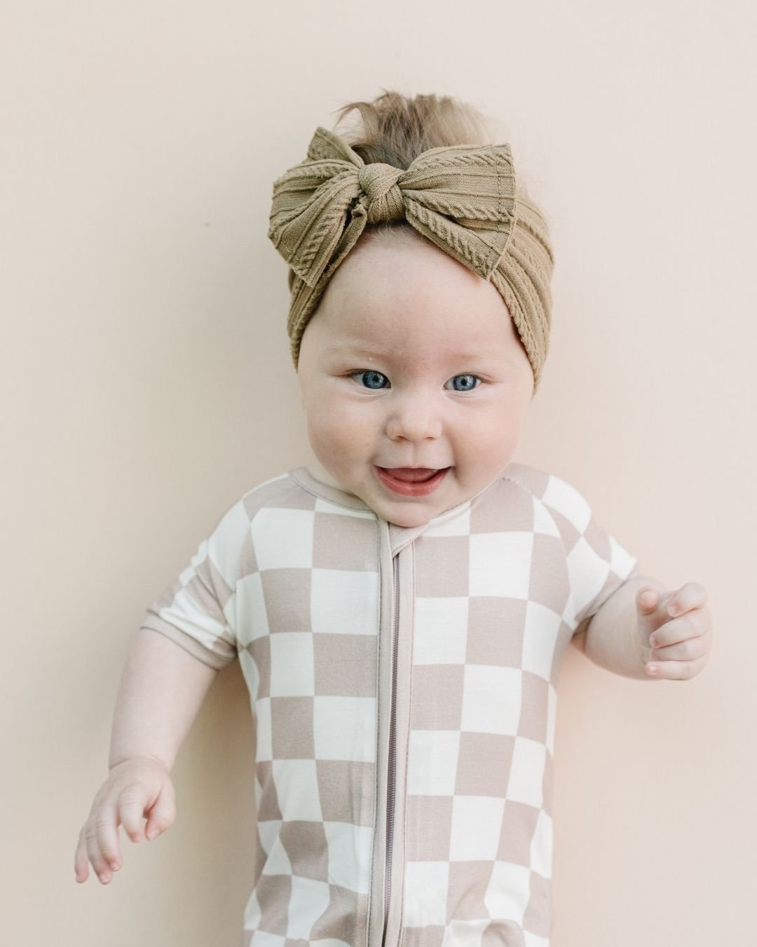 LPK Bamboo Shorty Romper - Latte Checkered - Atara & Co