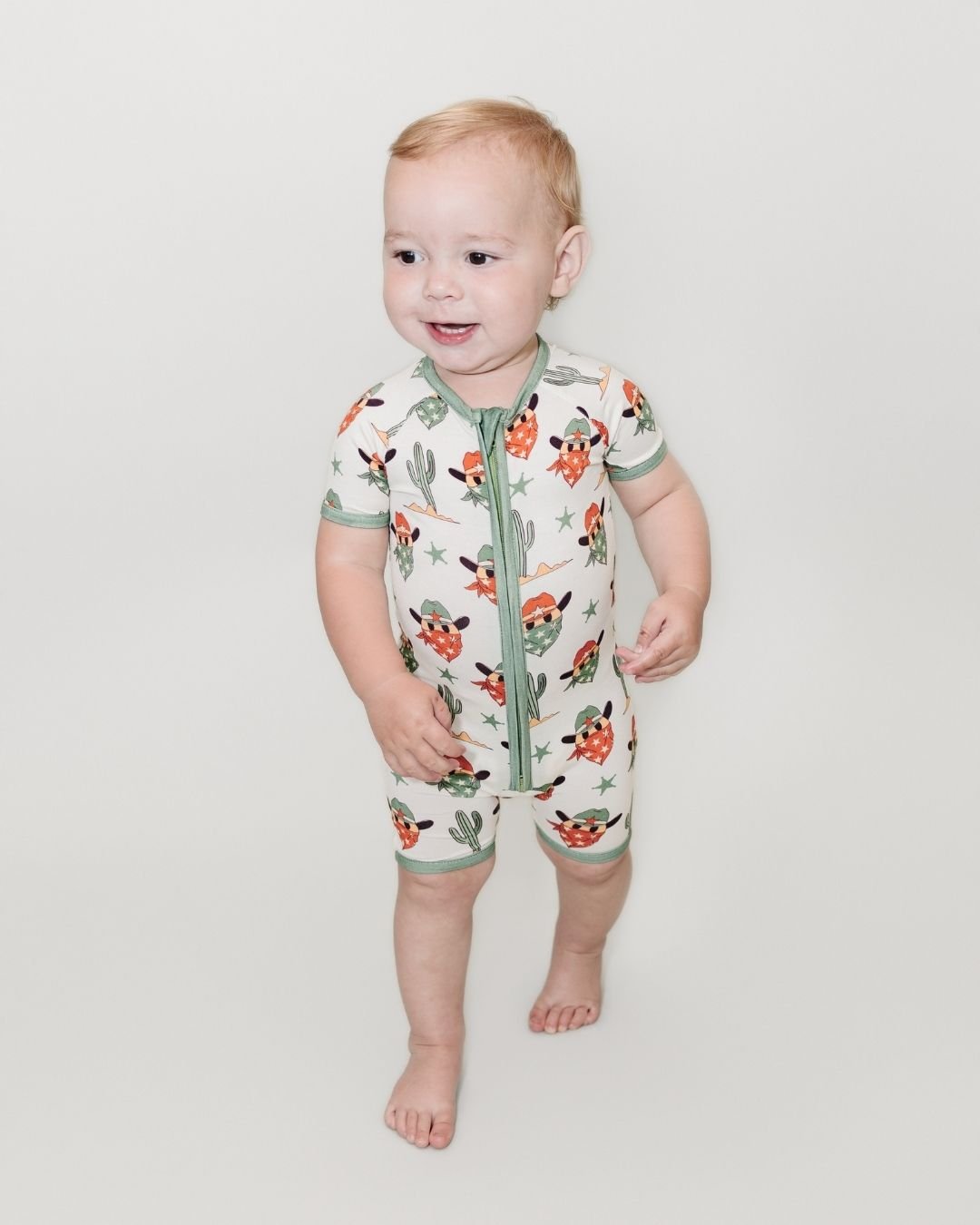 LPK Bamboo Shorty Romper - Smiley Cowboy - Atara & Co