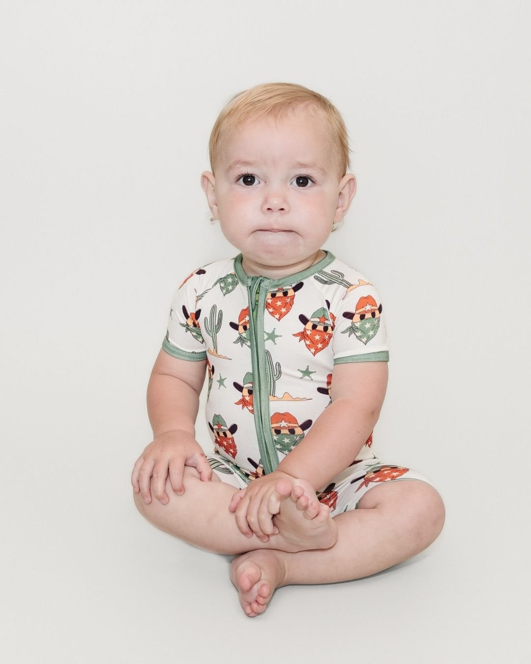 LPK Bamboo Shorty Romper - Smiley Cowboy - Atara & Co