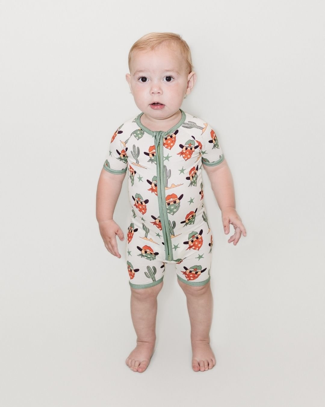 LPK Bamboo Shorty Romper - Smiley Cowboy - Atara & Co