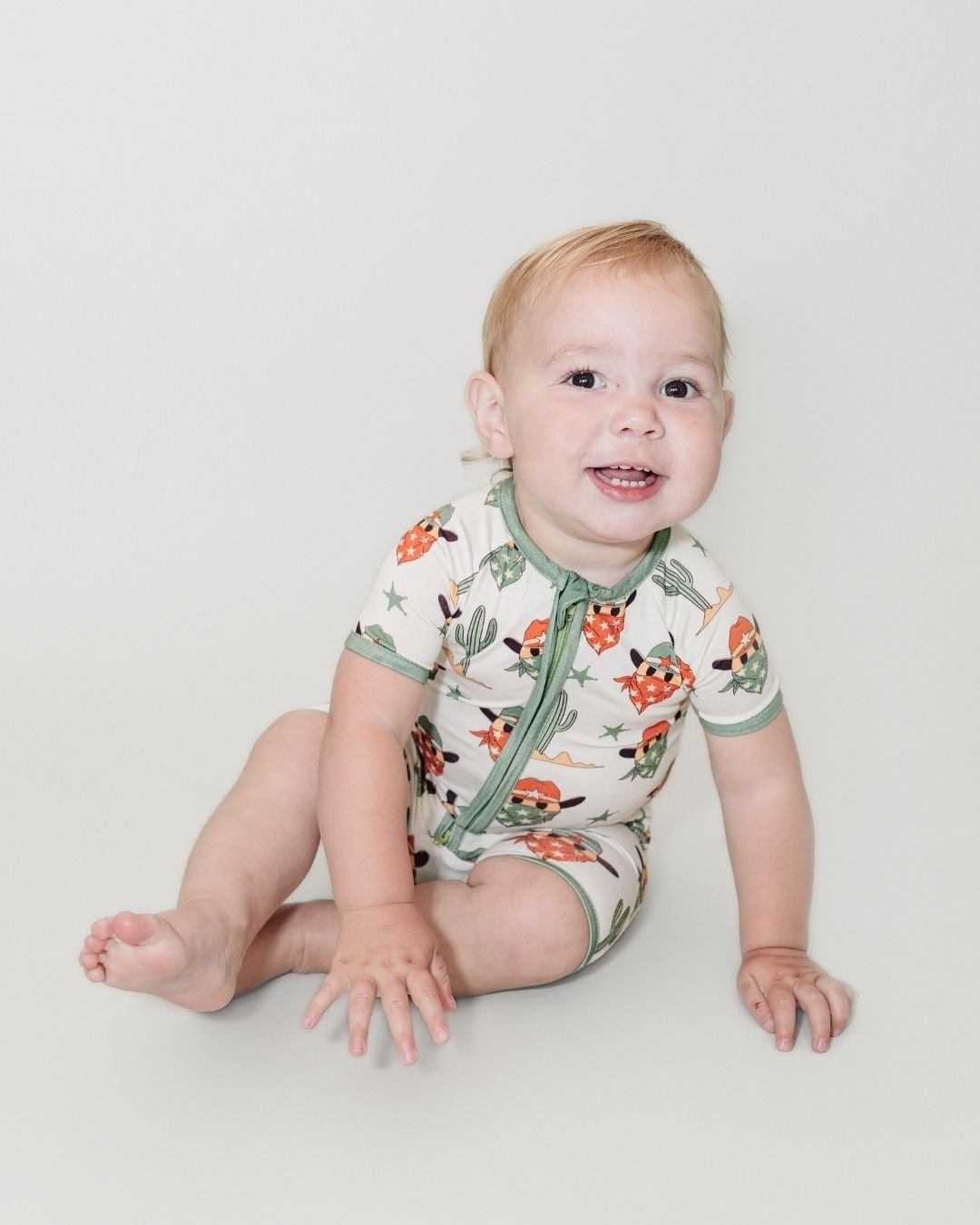 LPK Bamboo Shorty Romper - Smiley Cowboy - Atara & Co