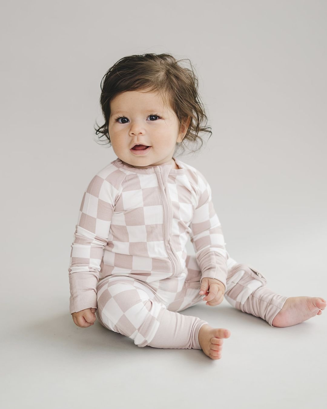 LPK Bamboo Zip Romper - Latte Checkered - Atara & Co