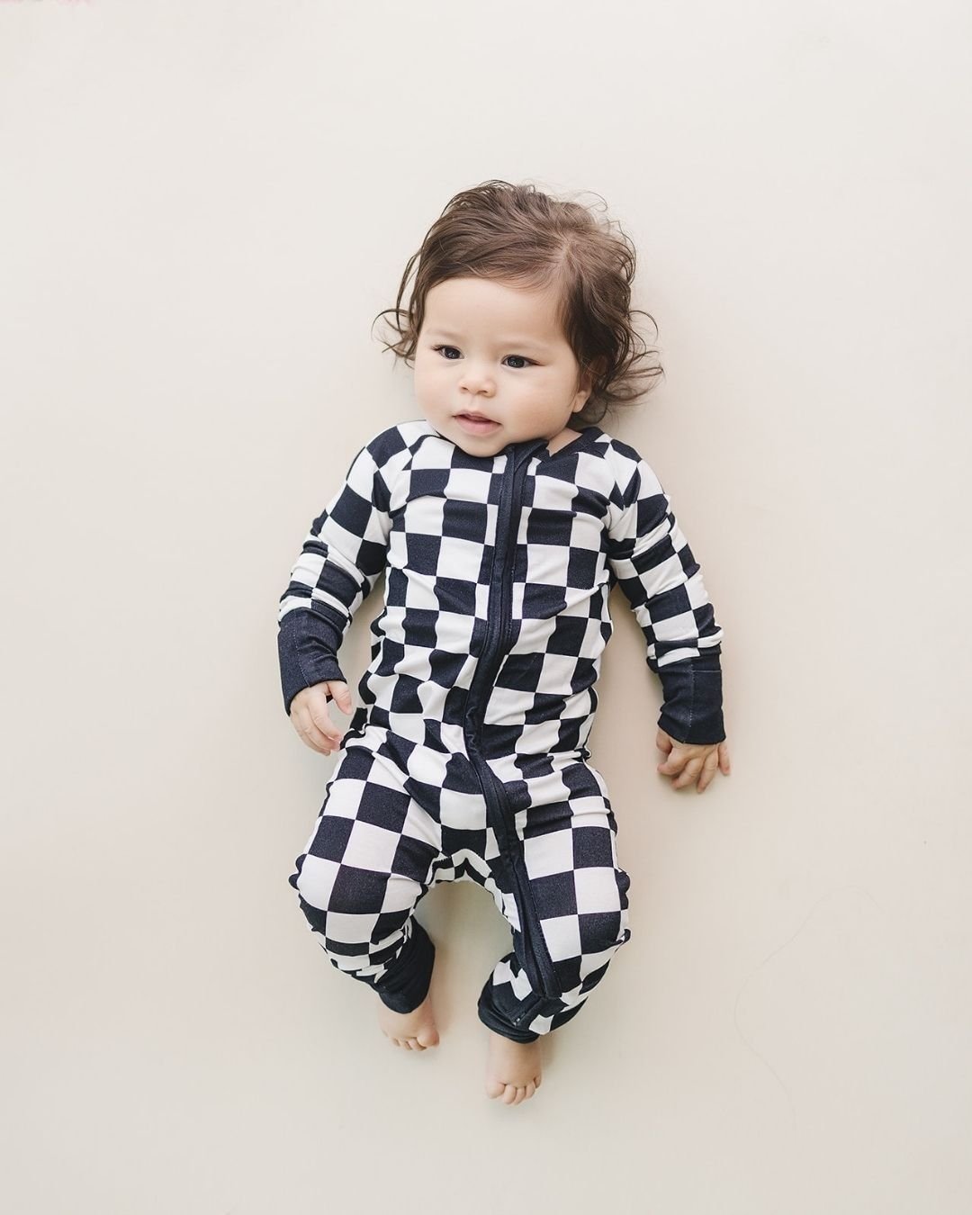 LPK Bamboo Zip Romper - Black Checkered - Atara & Co