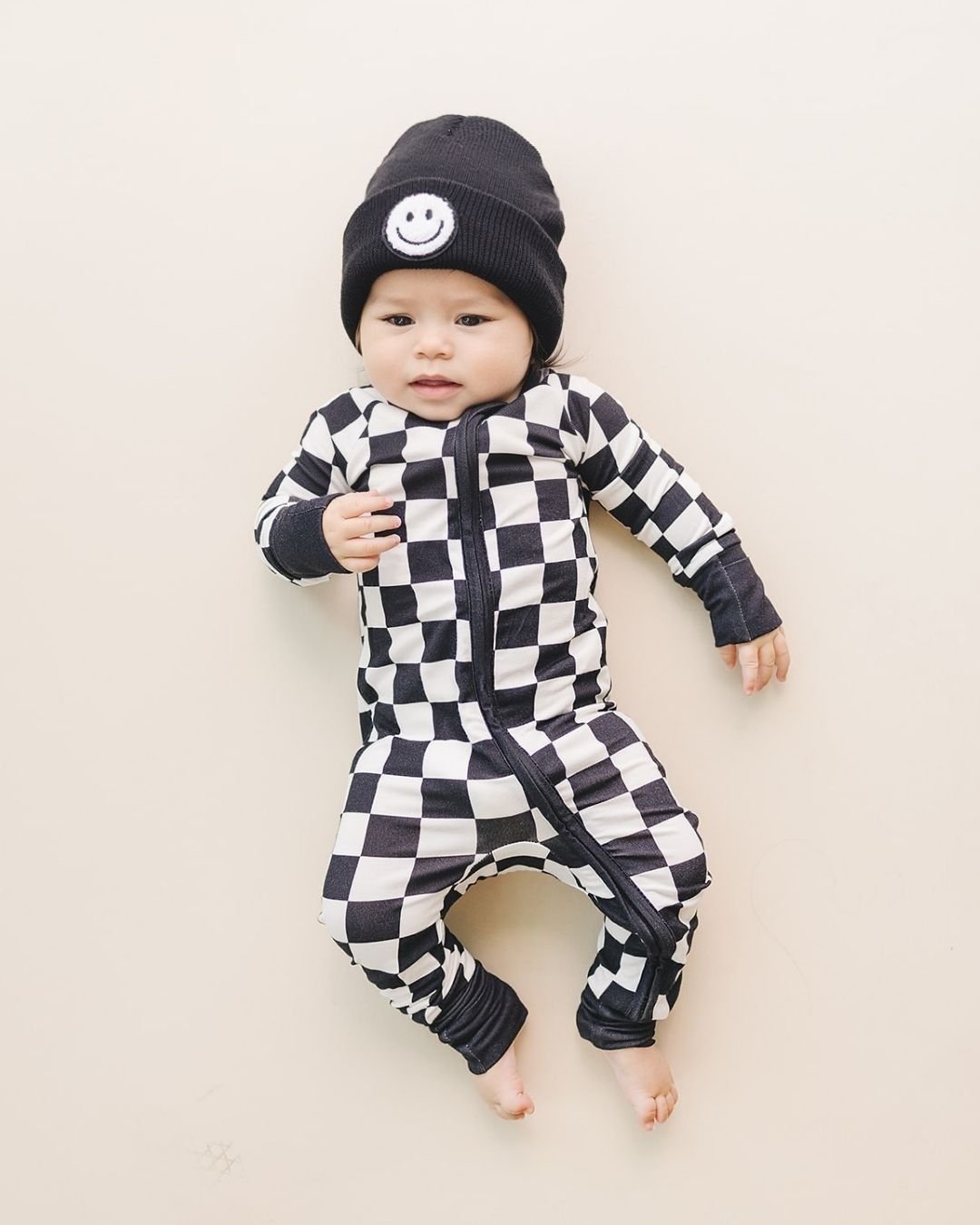 LPK Bamboo Zip Romper - Black Checkered - Atara & Co