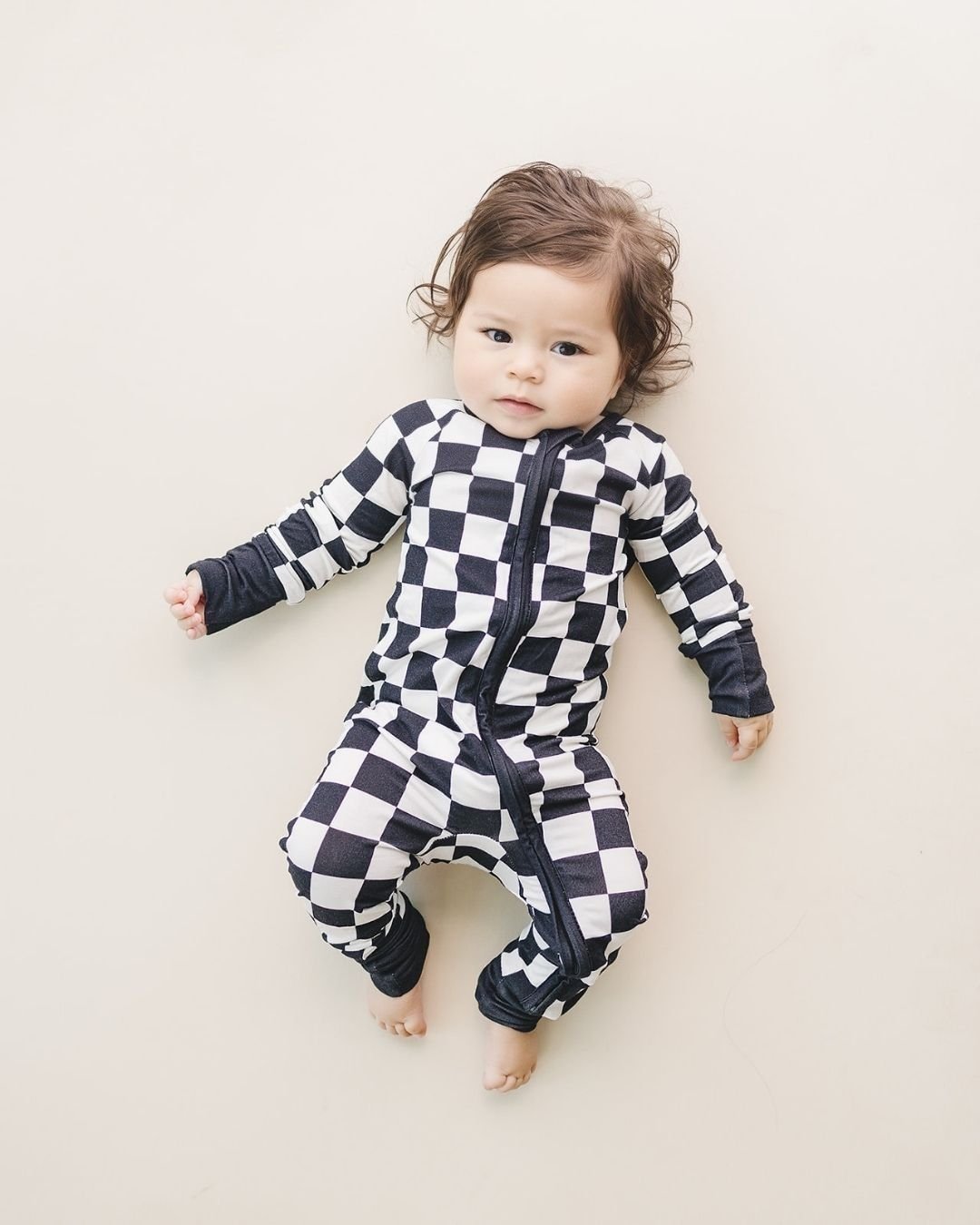 LPK Bamboo Zip Romper - Black Checkered - Atara & Co