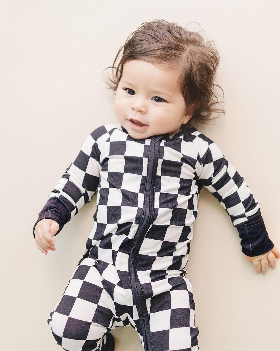 LPK Bamboo Zip Romper - Black Checkered - Atara & Co