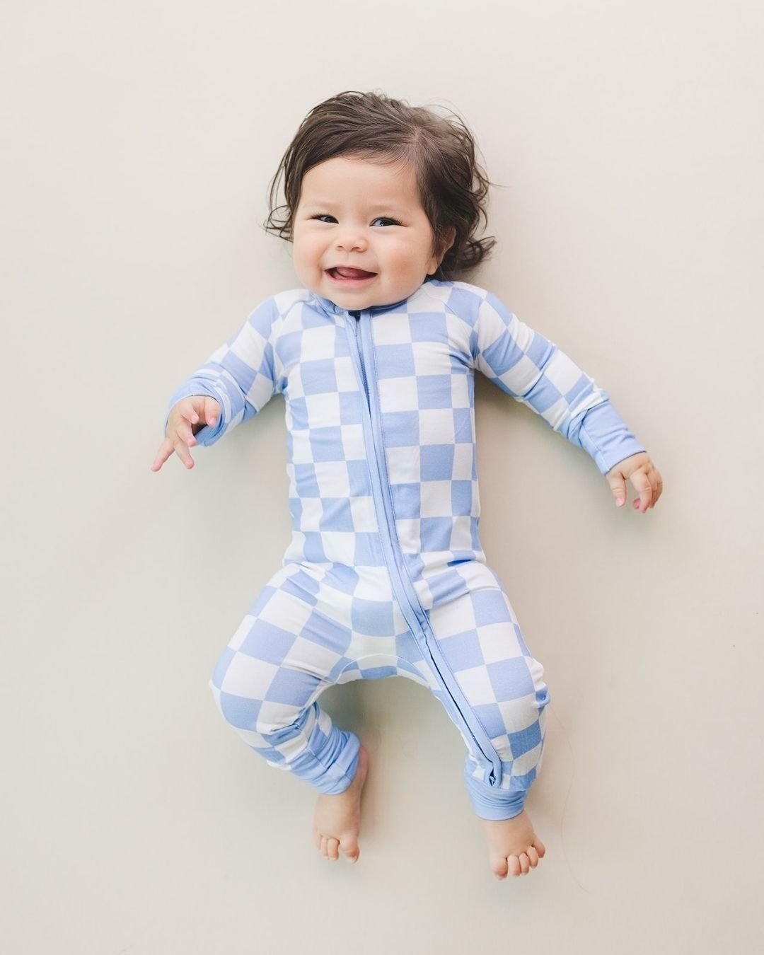 LPK Bamboo Zip Romper - Blue Checkered - Atara & Co