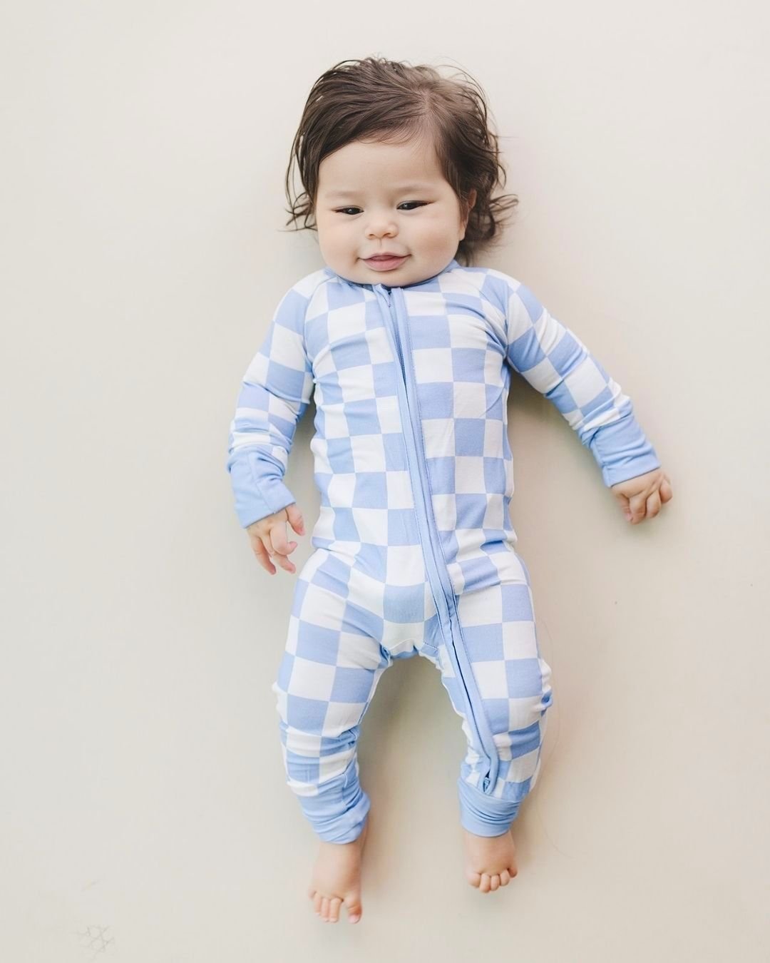 LPK Bamboo Zip Romper - Blue Checkered - Atara & Co