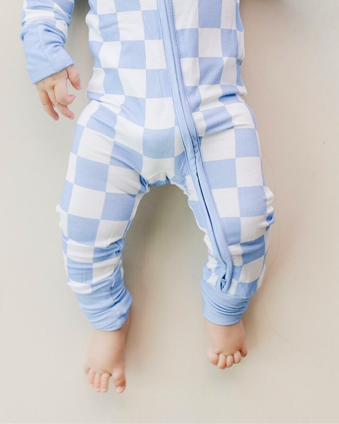 LPK Bamboo Zip Romper - Blue Checkered - Atara & Co