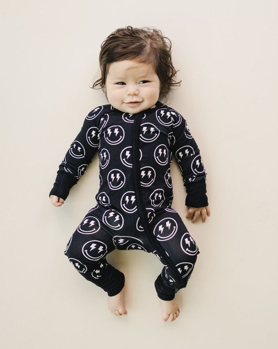 LPK Bamboo Zip Romper - Electric Smiley - Atara & Co