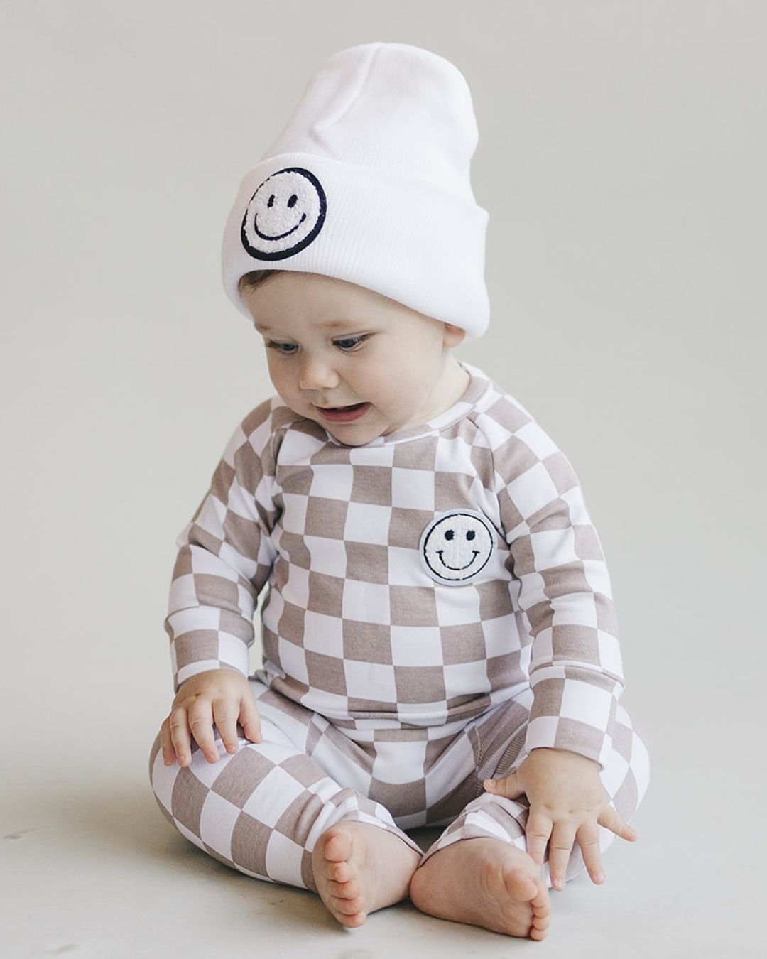 LPK Checkered Smiley Lounge Set - Latte - Atara & Co