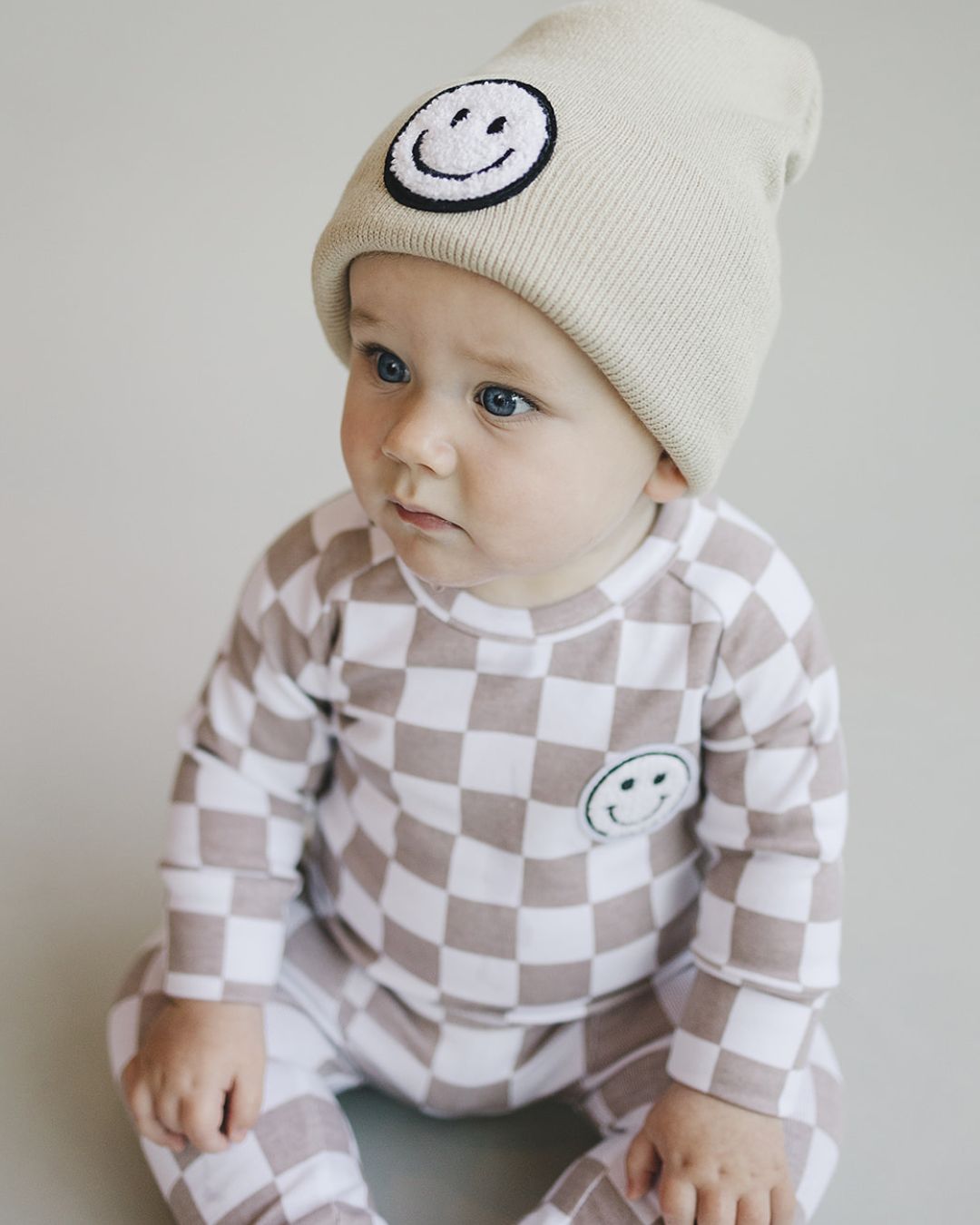 LPK Checkered Smiley Lounge Set - Latte - Atara & Co