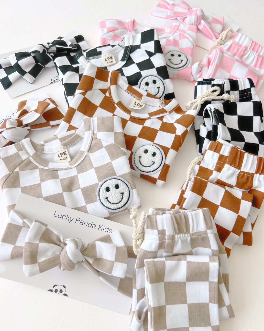 LPK Checkered Smiley Lounge Set - Latte - Atara & Co